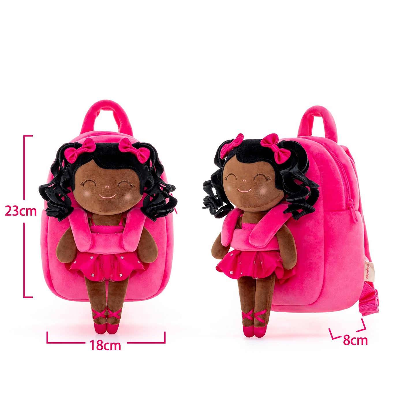 Gloveleya Toddler Backpack for Kids Soft Toys Plush Curly Ballet Girl Doll Rose 9 Inches