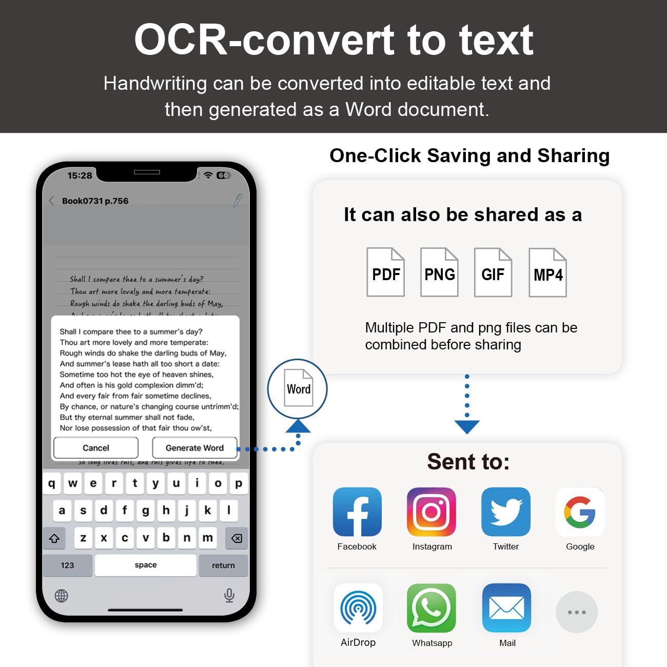 Ophayapen Smart Pen+Notebook+Writing Board, SmartPen Real-time Sync for Digitizing, Storing, and Sharing Paper Notes, Use with Ophaya Pro+ App，Compatible with Smartphone (Android and iOS)-Updated APP