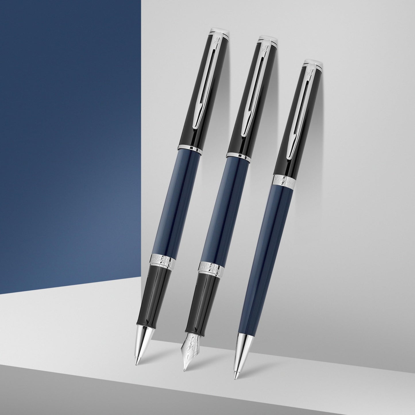 Waterman Hémisphère Rollerball Pen | Black & Blue Lacquer with Palladium Coated Trim | Fine Point | Black Ink | Gift Box