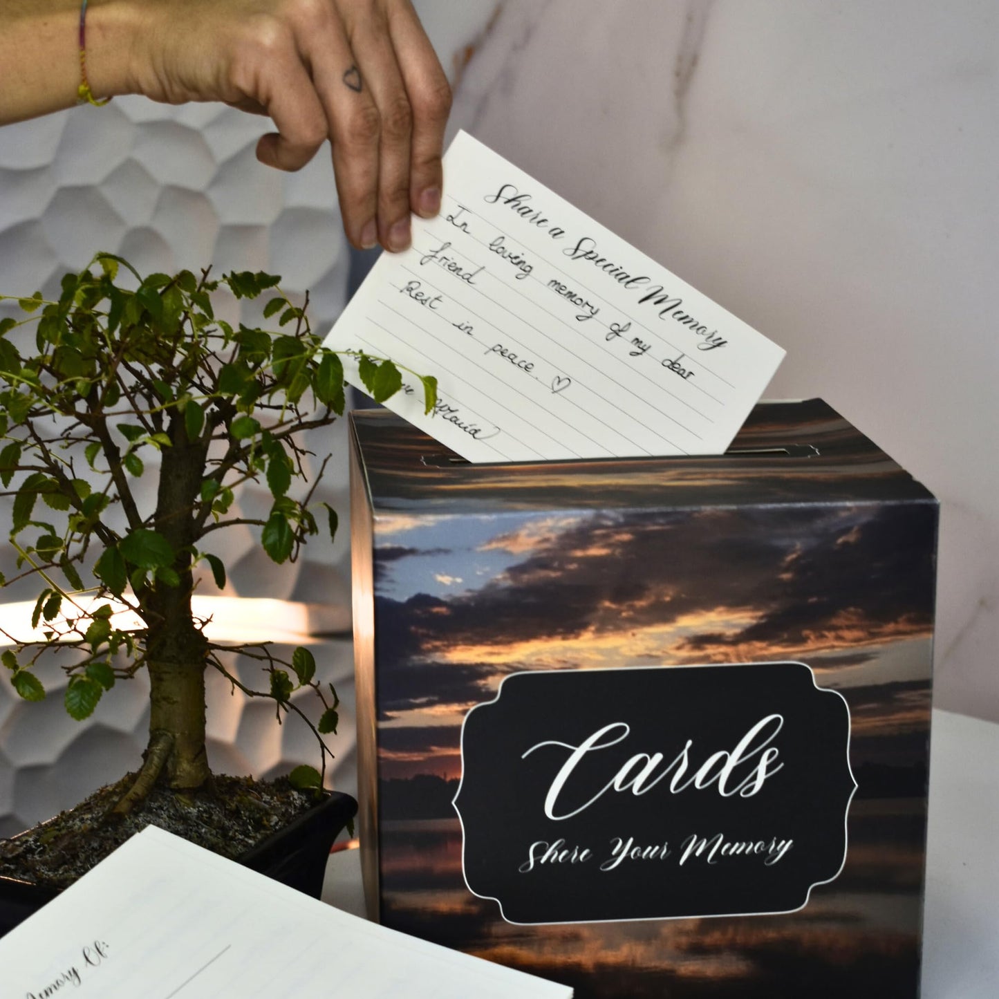 All-In-One Funeral Guest Book Set – Elegant Memorial Guestbook, Funeral Register Book, 60 Memory Cards, Collection Box, Black Pen, Table Sign, Celebration of Life Guest Book, Memorial Keepsake