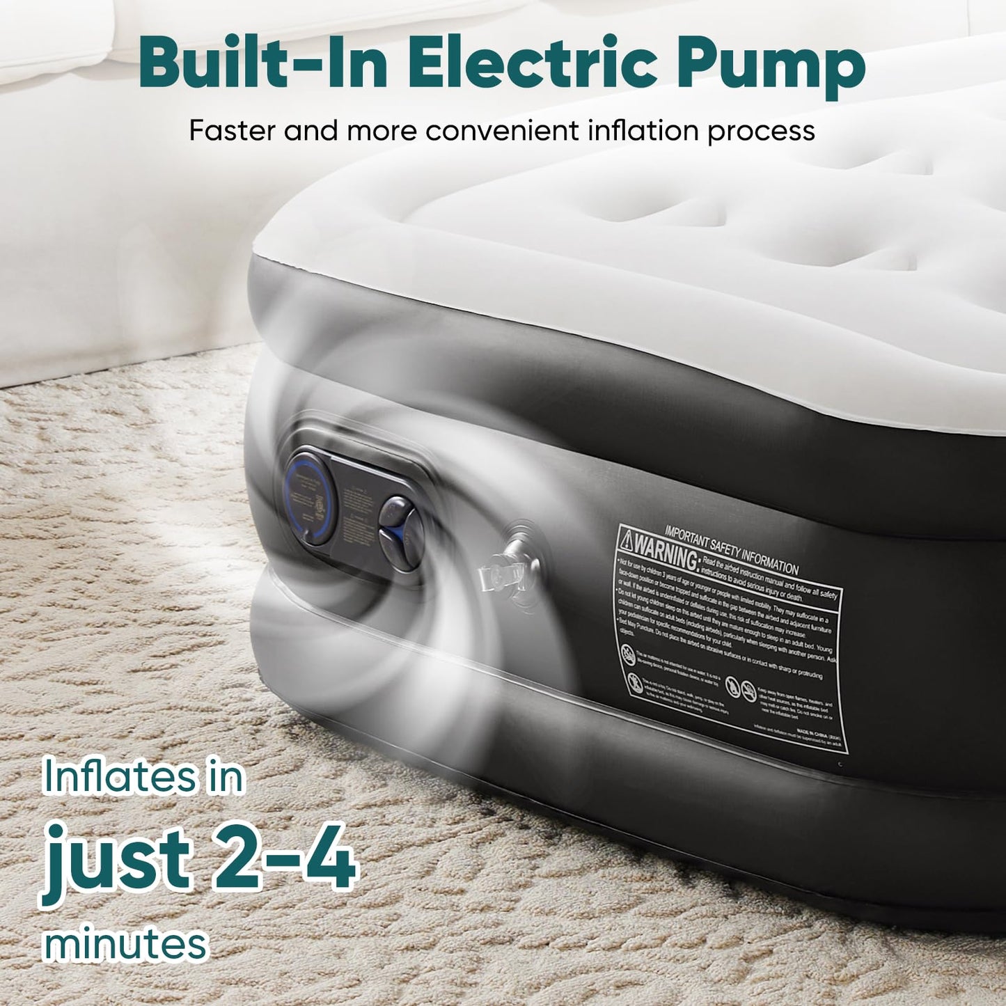 DUMOS Queen Air Mattress with Built-in High Capacity Pump- 18" Inflatable Blow Up Airbed, Double Height Air Bed for Home or Camping, Non-Slip Bottom Design, Weight Capacity 660 lbs