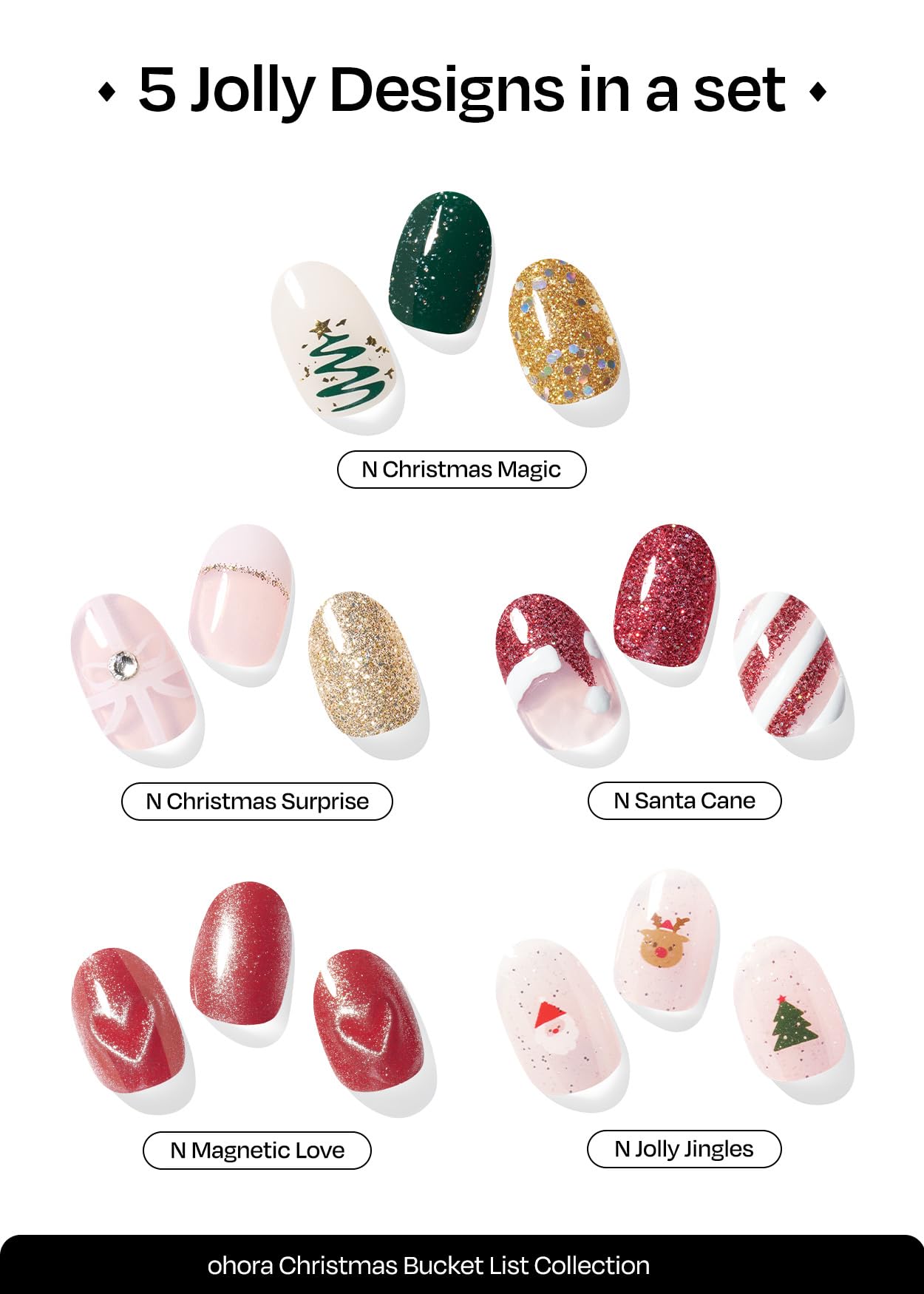 ohora Semi Cured Gel Nail Strips (2024 Christmas Bucket List Set (Limited Edition)) - Works with Any Nail Lamps, Salon-Quality, Long Lasting, Easy to Apply & Remove