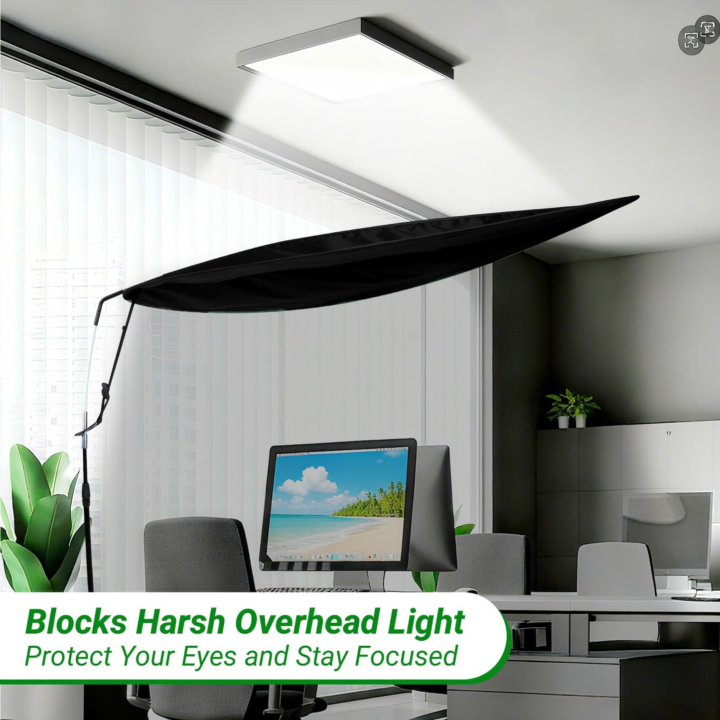 Adjustable Office Cubicle Shade – Create a Calm, Light-Free Desk, Blocks Overhead Light & Helps Reduce AC Airflow – Black Desk Shade for Office Workers