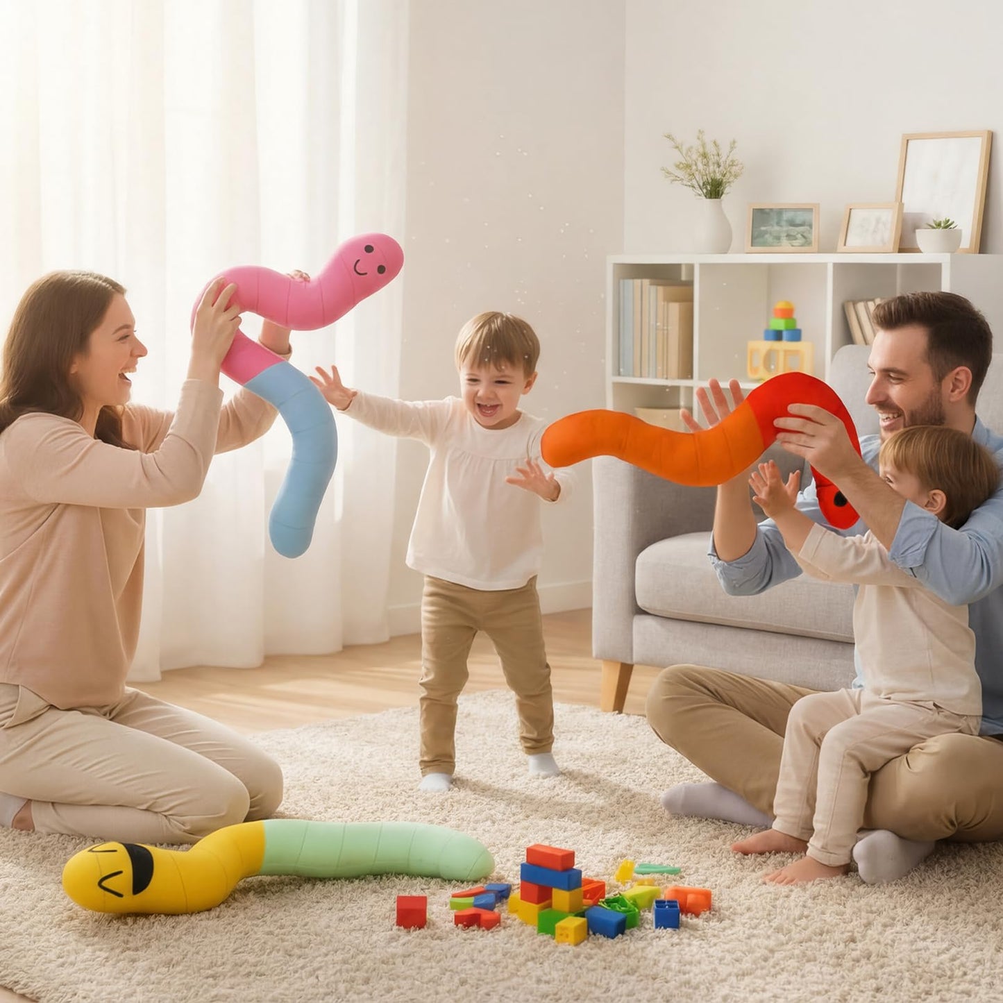 Newwiee 3 Pcs Gummy Worm Pillow Cushion 16" Gummy Worm Plushie Prop Candy Prop Stuffed Figure Pillow for Plushie Lover Gift Bedroom Home Sofa Decor