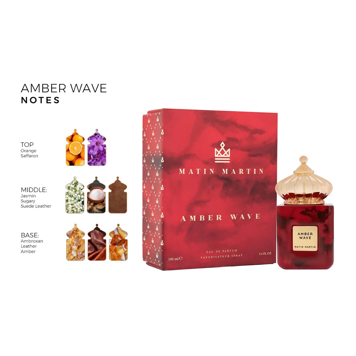 Matin Martin Amber Wave - Amber Woody Fragrance For Women and Men - Perfume for Men with Leather Notes - Arabian Perfume for Women - Unisex - 3.4 oz