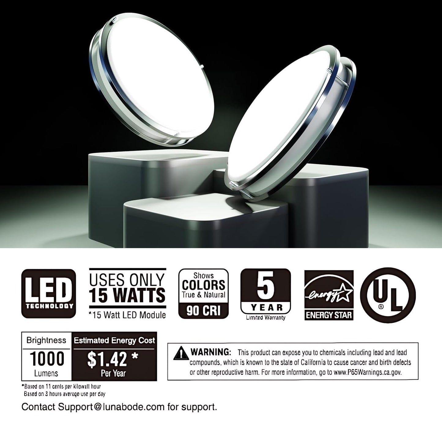 Lunabode LED Dimmable LED Light, Double Ring, Hallway Light Fixtures Ceiling, Bedroom Lights, Closet Lights, Kitchen Lights, 22W (100W Eq), 1800lm, 5CCT, Brushed Nickel, ETL (14", 5 CCT)