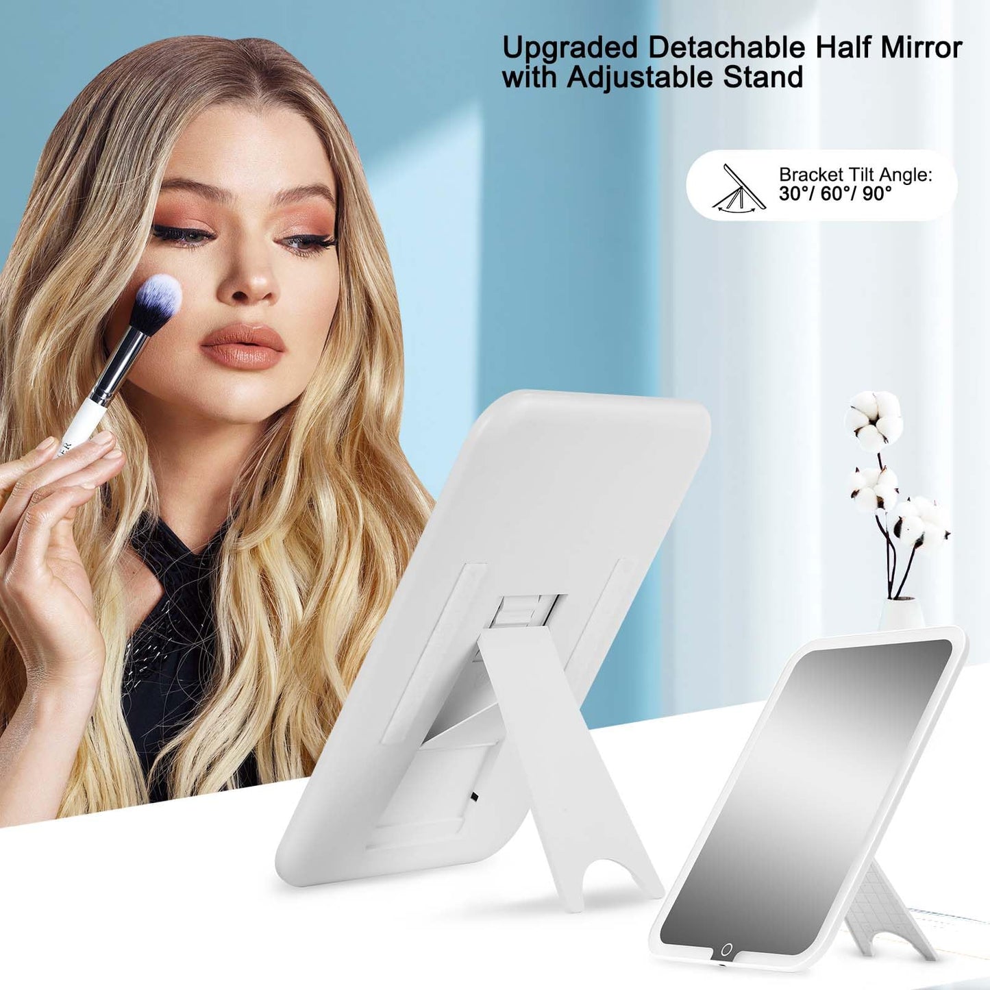 saiggnyy Large Travel Makeup Bag with LED Mirror, 3-Color Stepless Dimming Stand Mirror Detachable, with Adjustable Divider, Makeup Brush Holder Storage (Black)