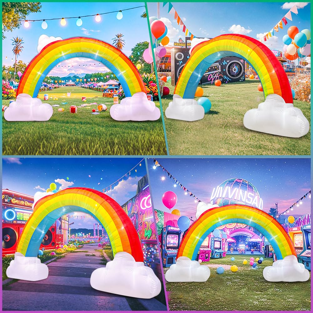 14FT Inflatable Rainbow Arch with Cloud, Inflatable Music Archway Blow up Yard Decorations with Led Lights for Outdoor Event Birthday Holiday Party Garden Lawn Decoration