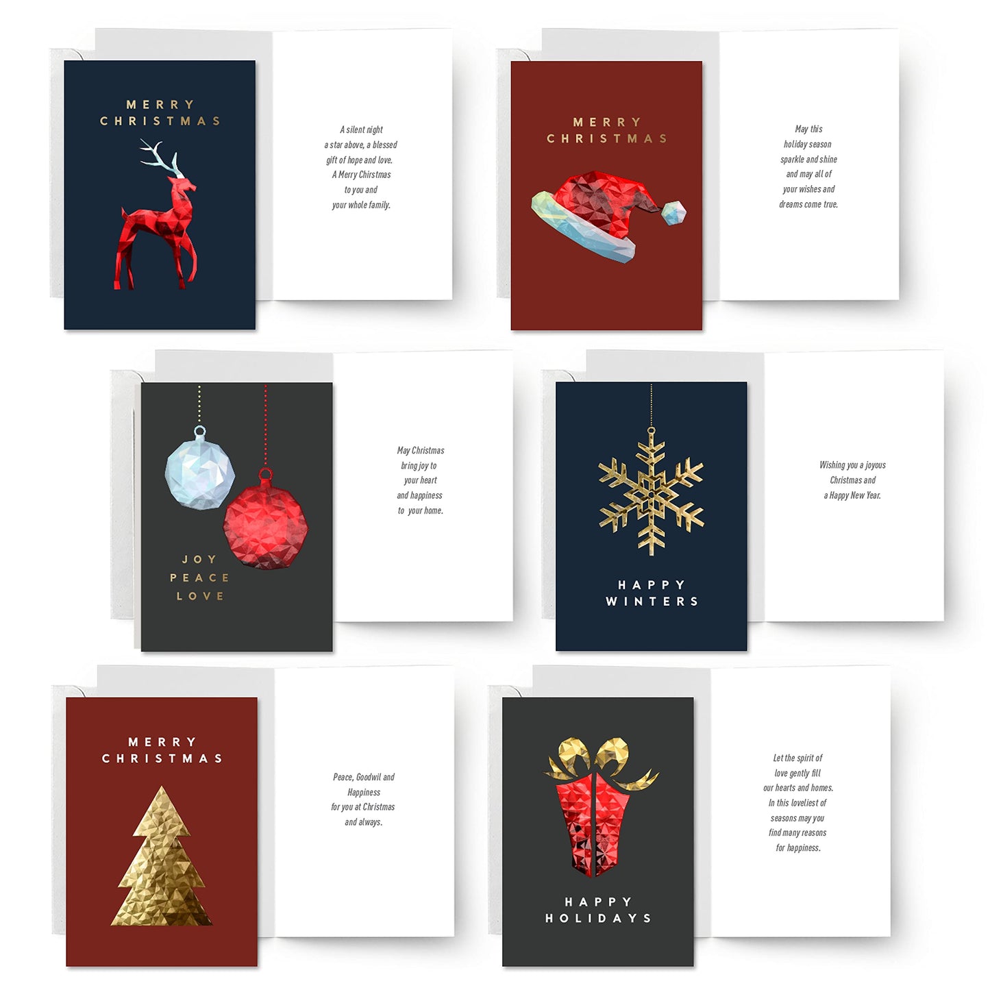 54 Christmas Greeting Cards | 3D Gold Foil & Embossing Designs | 6 Assorted Designs with Envelope | 5.5 x 4 Inch with Sentiments Inside| Merry Christmas Cards with Seal Stickers For Friends , Family
