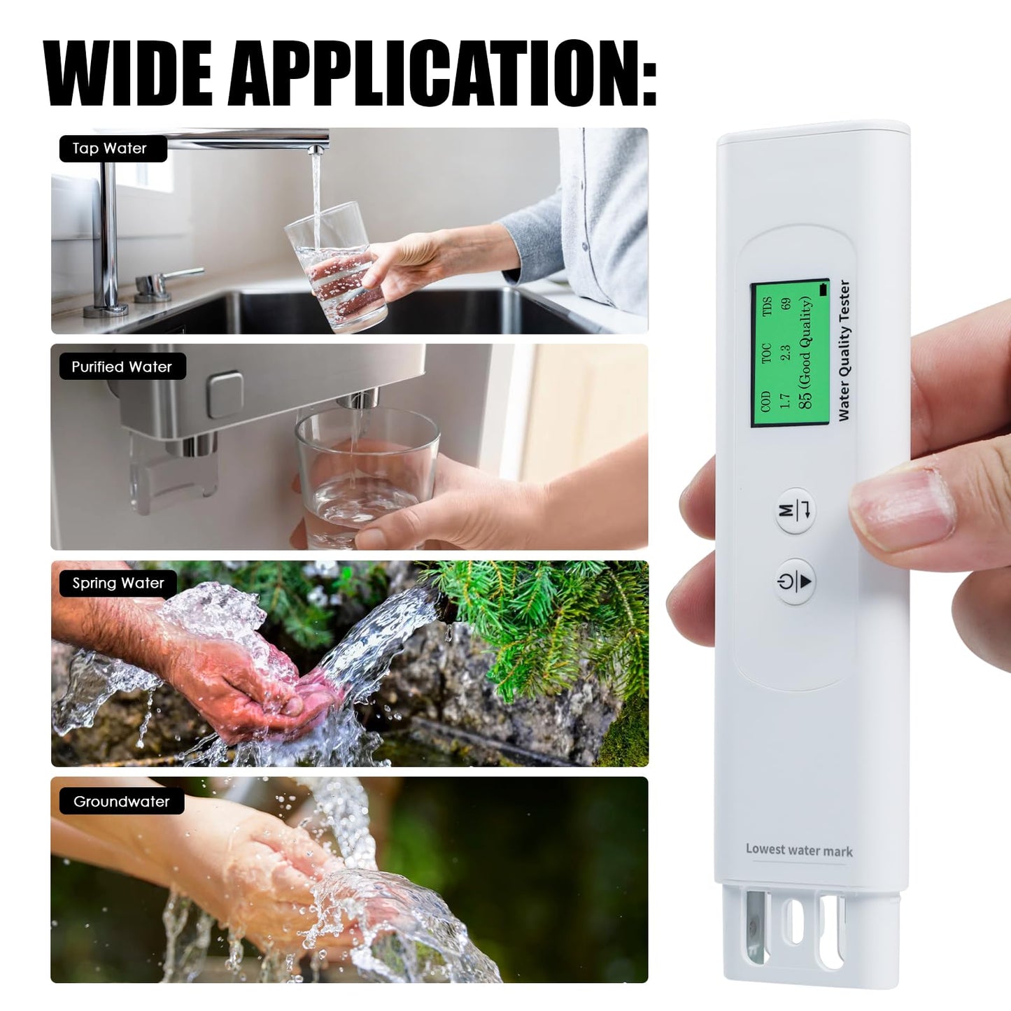 Water Quality Tester for Drinking Water, Portable 6-in-1 TDS Meter TOC, COD, EC, UV275, Temp&TDS, Digital Drinking Water Quality Tester for Home, RV, Hiking, Camping, Travel, Well, Tap, Water Purifier