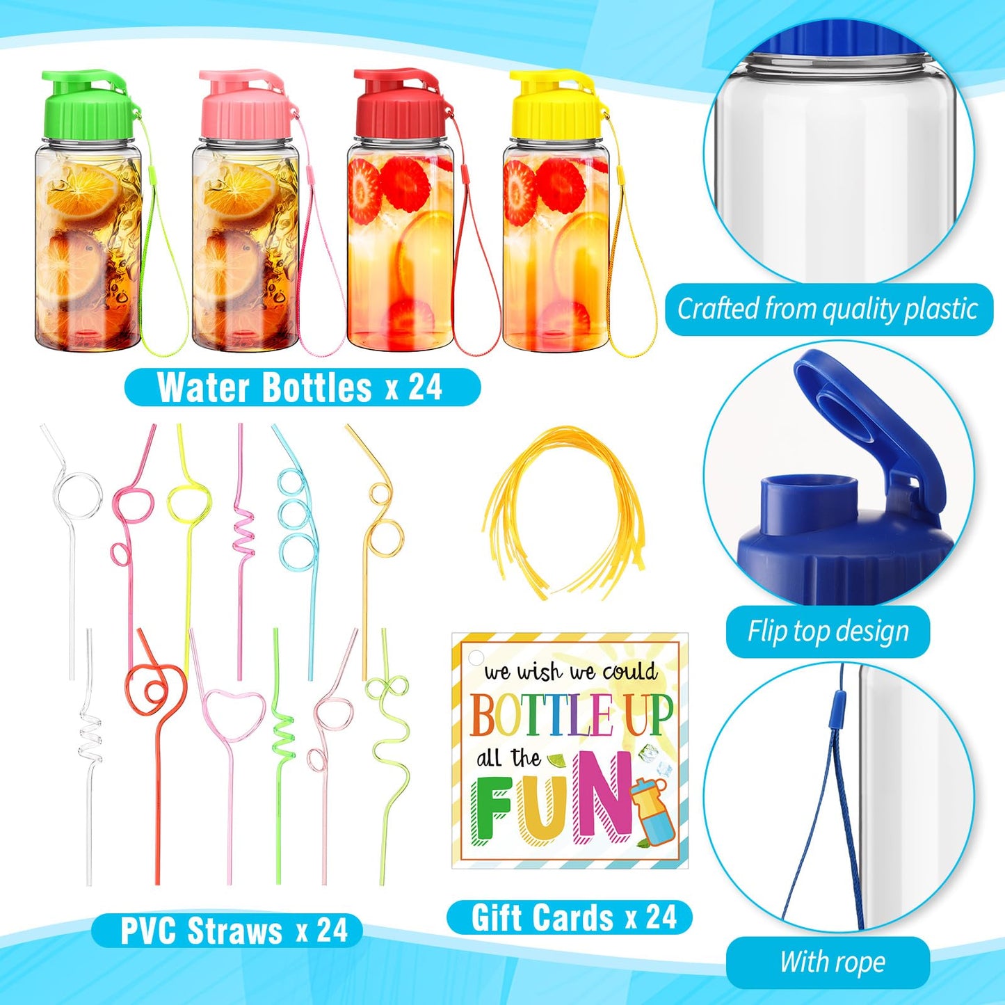 Sunnychicc 24 Set Water Bottles Bulk with Straws 12 oz End of the Year Gifts for Students Kindergarten Sports Water Bottle Summer Graduation Student Gifts from Teacher for School Classroom Party