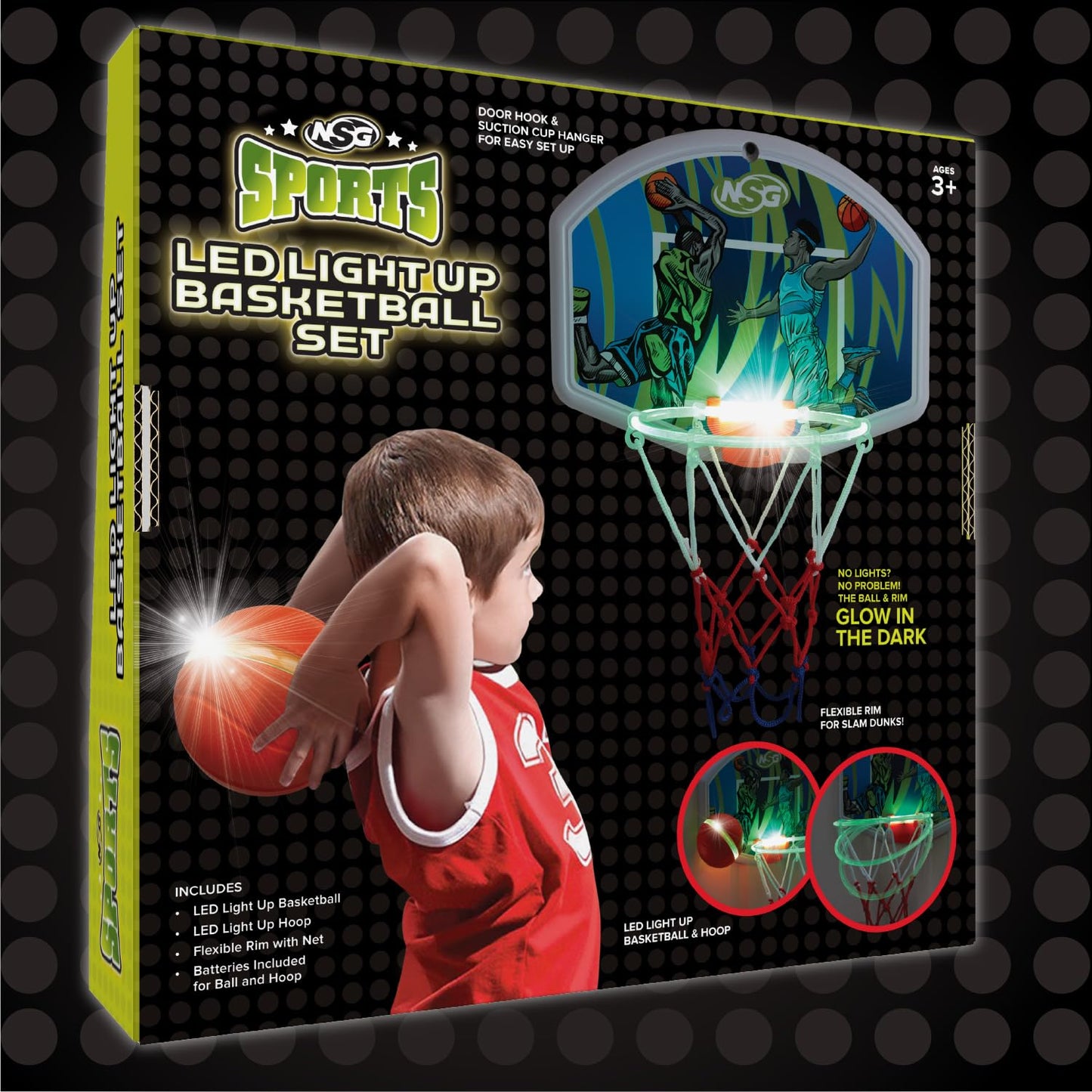 NSG LED Light-Up Basketball Hoop Set - Fun Indoor & Outdoor Play for Kids and Adults - Durable & Portable for Day or Night Games, Ages 4 & Up