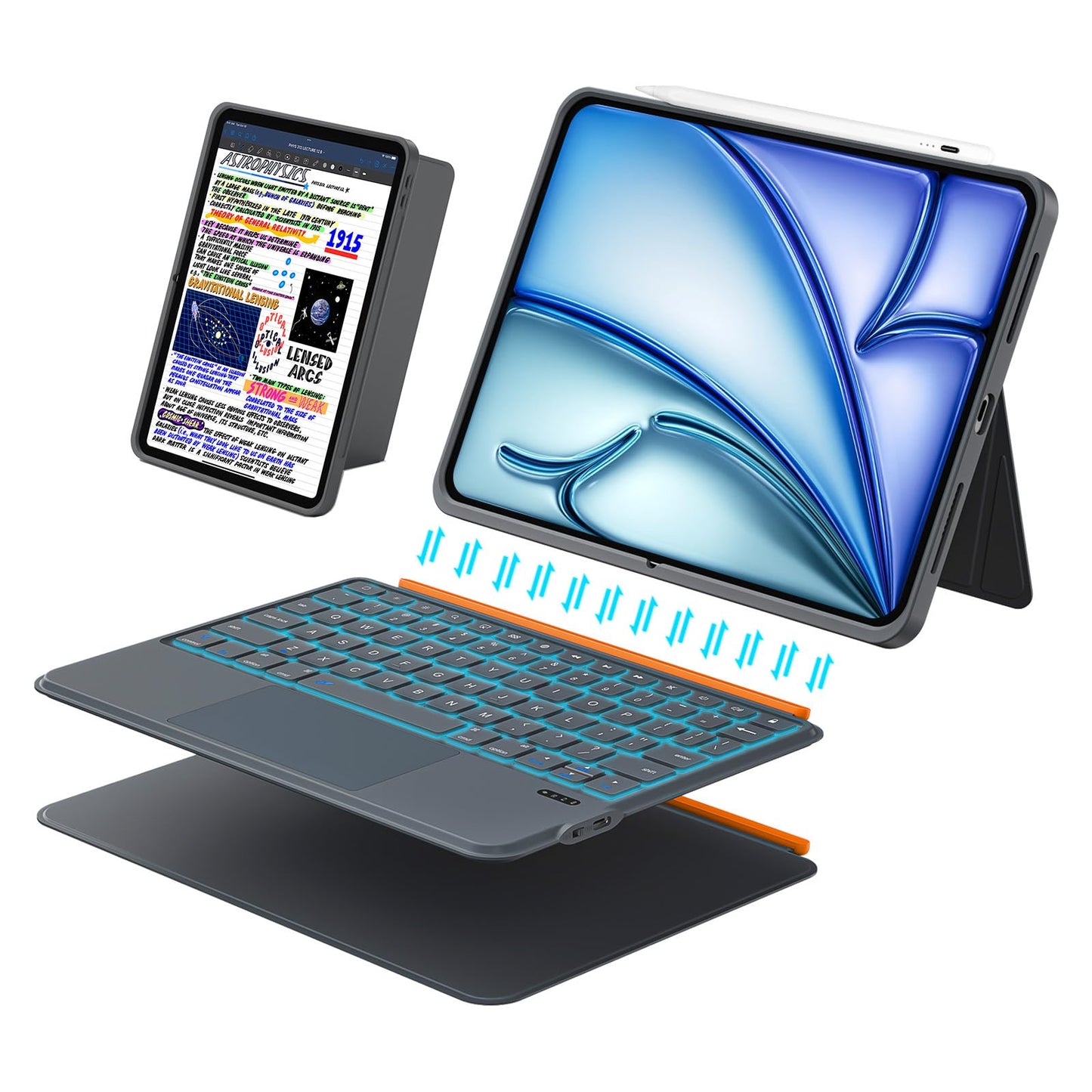 iPad Air 11 inch Case with Keyboard (M3 M2 2025 2024),Pro 11,iPad A16 11th/10th,Flex Magnetic Detachable Keyboard with Trackpad,Backlit Keys,Adjustable Stand,Slim for Air 5th/4th Gen 10.9 inch (Gray)