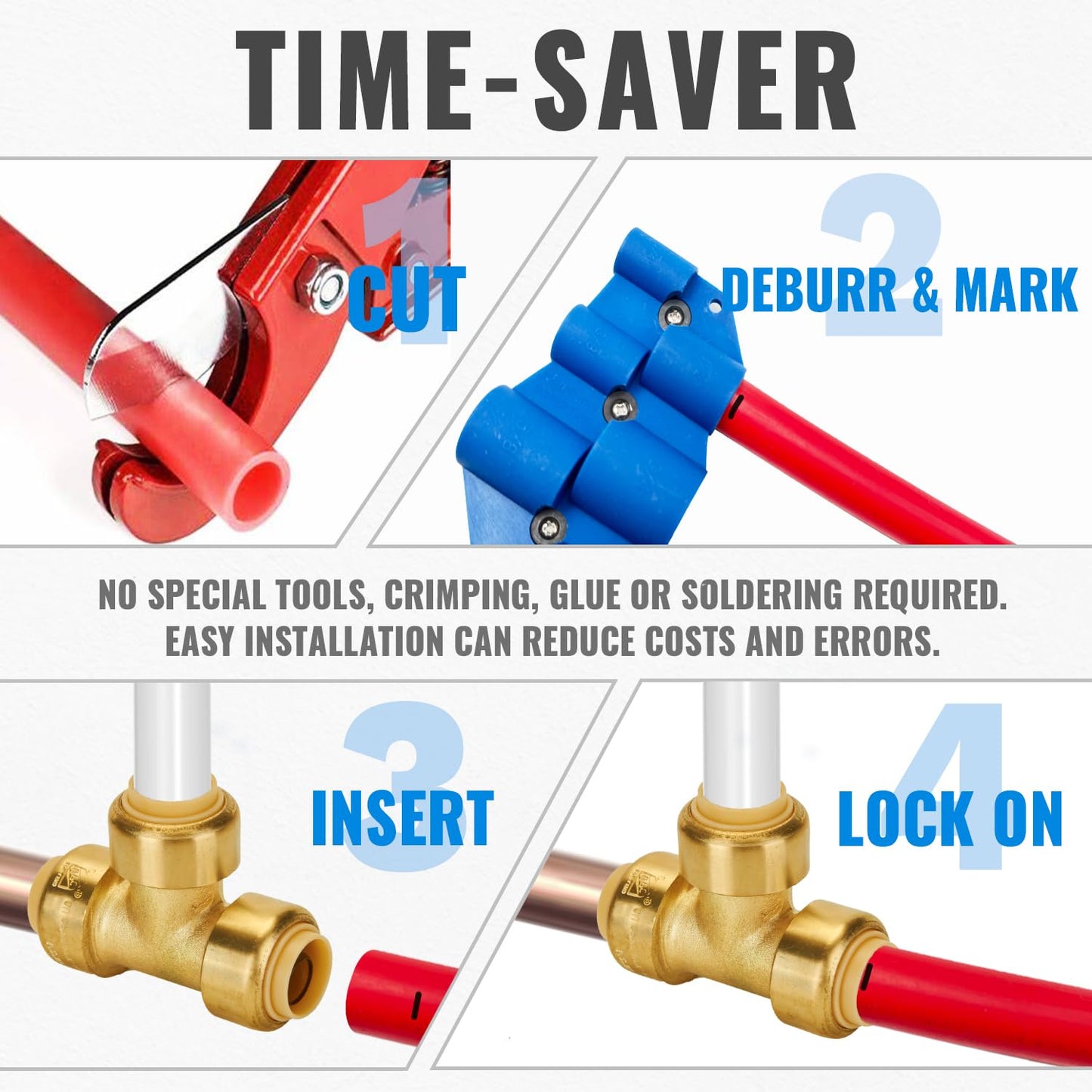 SUNGATOR Plumbing Fittings 1/2 Inch, Push Pex Fittings 1/2 Inch, 5 Each Coupling and 90 Degree Elbow, Tee(2 PCS), No Lead Brass Push to Connect Pex Pipe,Copper,CPVC, with 1 Disconnect Clip, Pack of 12