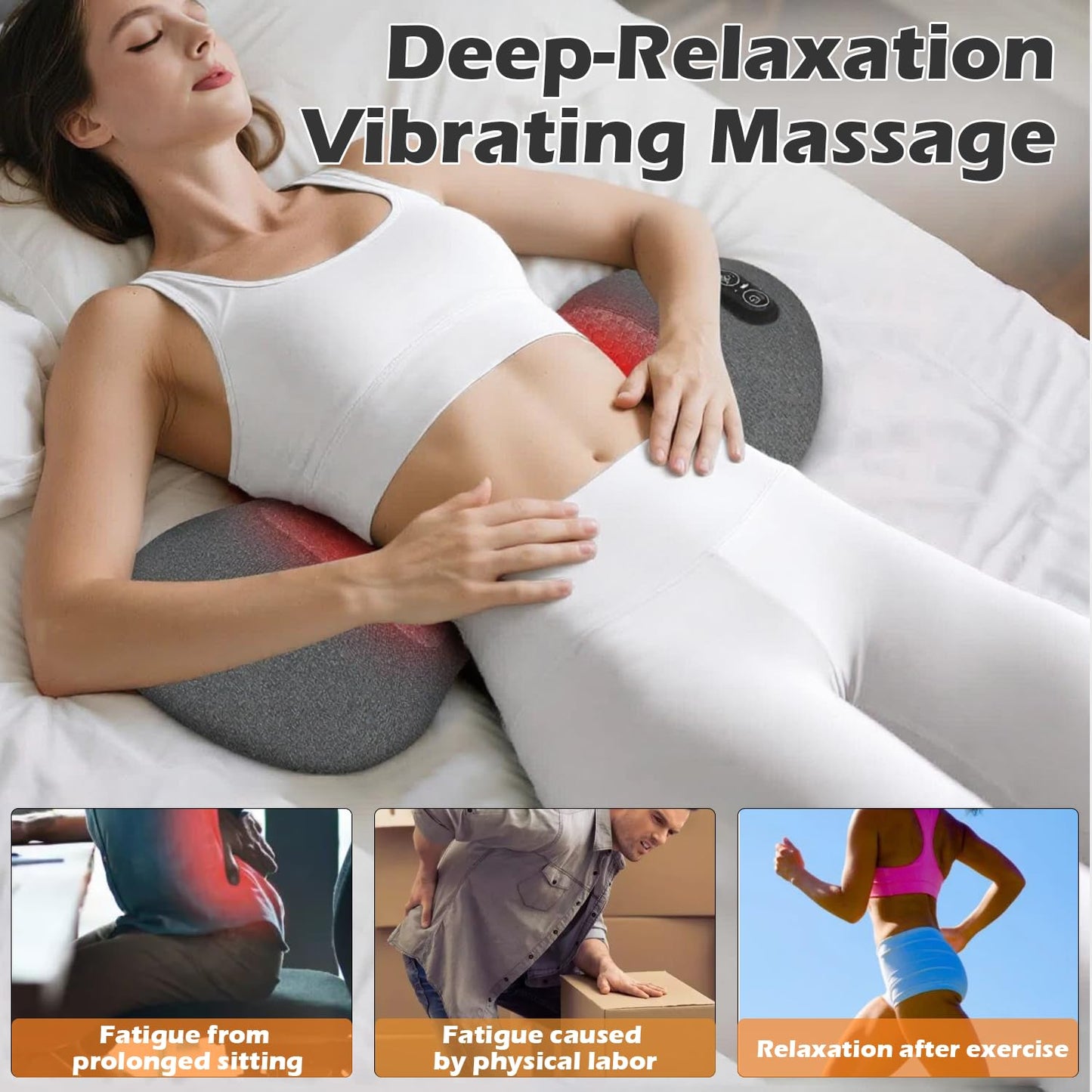 Lewuyoya Smooth Spine Triple Fusion Back Massager with Heat, Vibration and Traction for Sciatica Pain Relief, 3-in-1 Electric Lumbar Support Pillow Device for Lower Back Pain in Bed, Chair, Couch