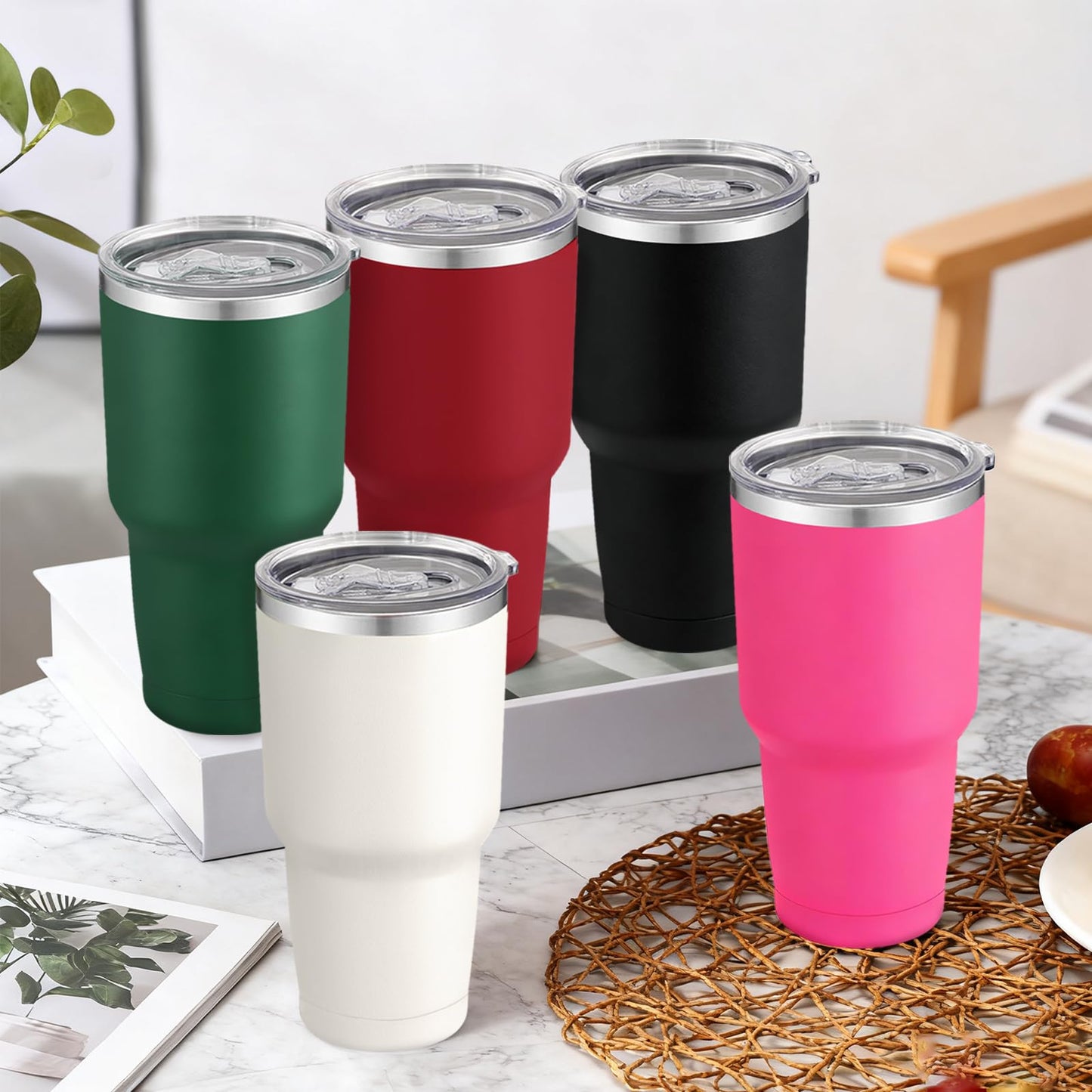 YOUKE OLA 12 Pack Insulated Tumbler 30oz Powder Coated Stainless Steel Double Wall Vacuum Travel Coffee Tumbler Cup with Lid and Straw for DIY Gift (Mixed Colors)