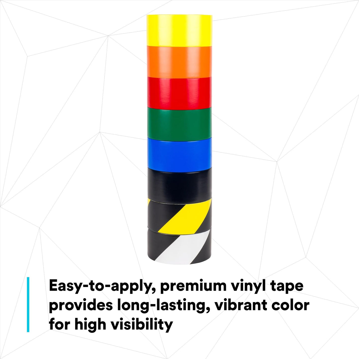 3M Caution and Safety Marking Vinyl Tape 5S Color Coding Pack - Variety Pack - High-Visibility, Colorful Hazard Marking - 8 Rolls/Case