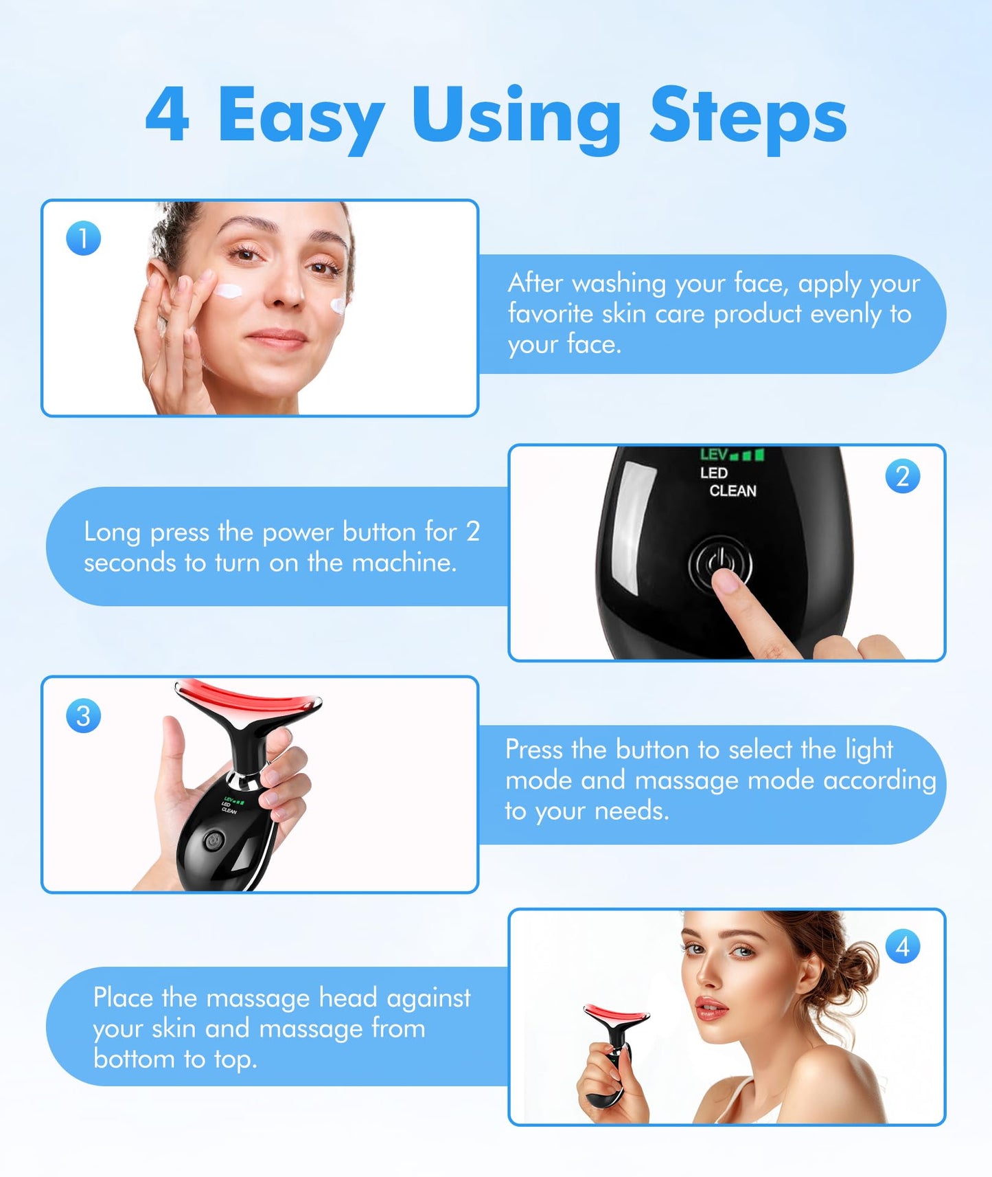SDKWDH Red-Light-Therapy-for-Face-and-Neck, 7 Color Face Massager Tool for Wrinkles, Double Chin, Vibrating Facial Massager with Thermals for Skin Care, Glossy Black