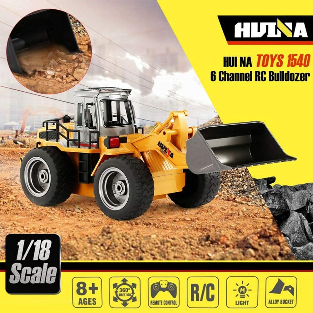 kkny Remote Control Bulldozer Toy Truck, 1/18 Scale RC Metal Rc Front Loader 4WD Construction Vehicles for Boys Girls Kids with Rechargeable Two Battery 6+Year