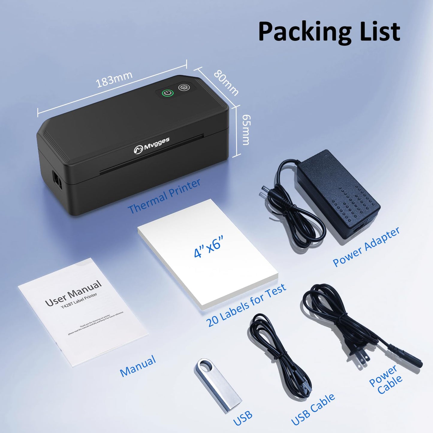 Mvgges Shipping Label Printer,Bluetooth 4x6 Thermal Label Printer for Small Business Office or Home, Compatible with Android, iOS, Windows and Mac, Widely Used for Amazon,Ebay,USPS,Etsy