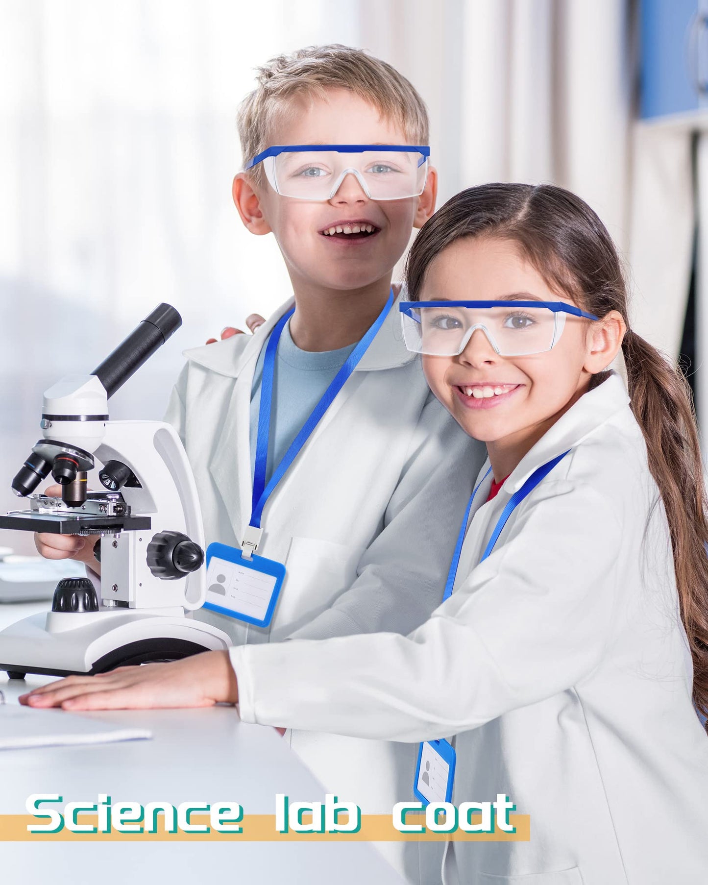 Xtinmee 12 Sets 36 Pcs Kids Lab Coat Set Halloween Doctor Costume with Goggles ID Card Kit Science Dentist Doctor Dress Up (Large)