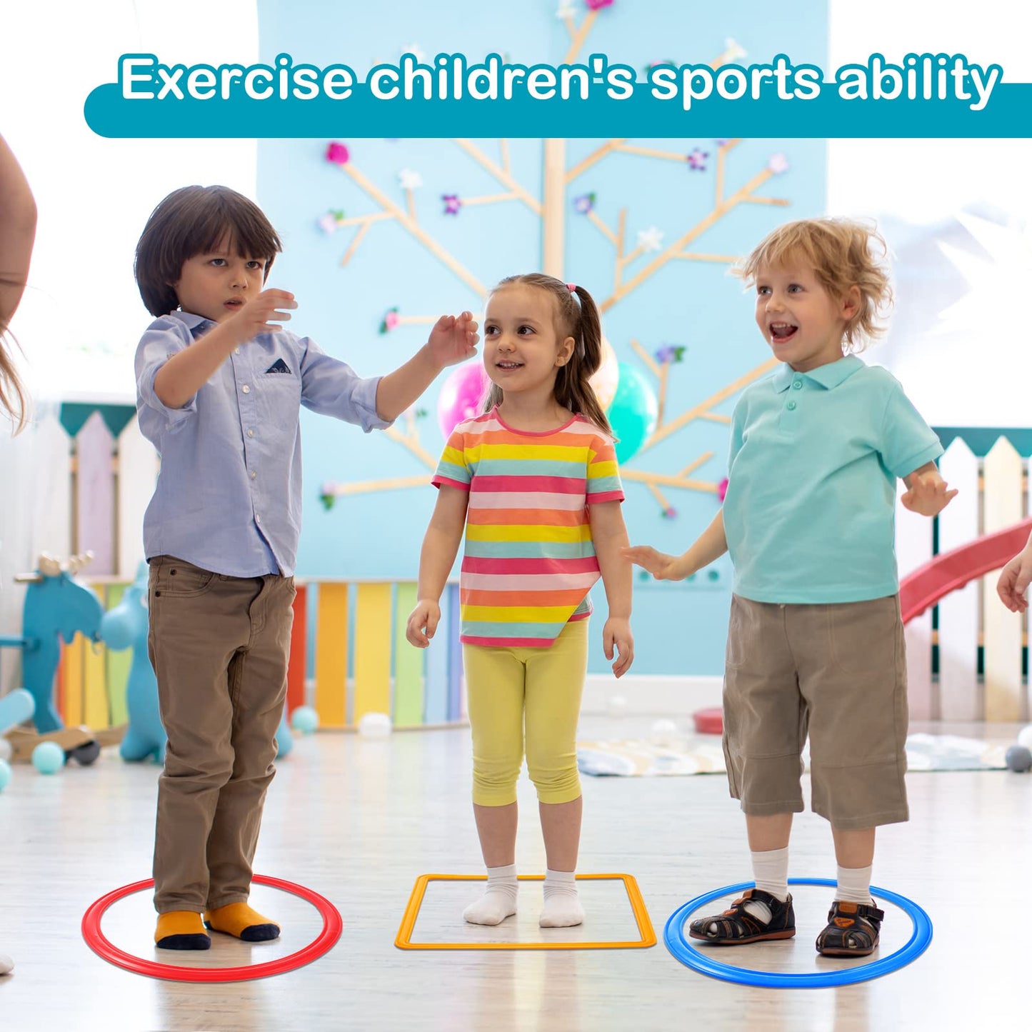 Hopscotch Squares Set Hopscotch Ring Game with Hoops Squares Connectors Outdoor Indoor Obstacle Course for Kids Playground Balance Agility Training Equipment Fun Play (Hoop, Square, 11 Inch, 15 Inch)