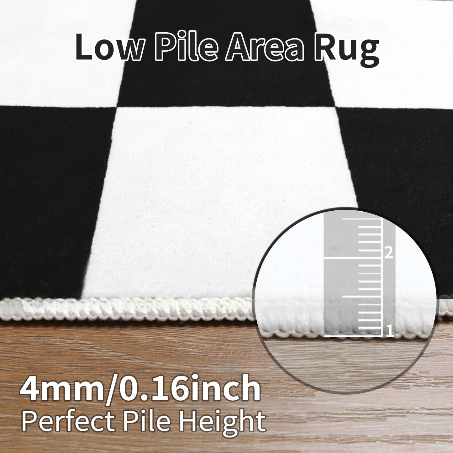 Terrug Black and White Checkered Rug for Living Room,6x9 Area Rugs Washable with Non Slip for Bedroom,Soft Low Pile Stain Resistance Retro Carpet for Dorm Kids Room