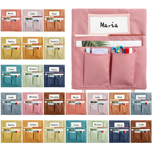 24 Pcs Chair Pockets for Classroom 14 x 13 inch Seat Sacks with Name Tag for Classroom Chairback Pocket Chart K-2 Multi Pockets Chairs Seat Back Organizer for Elementary School Home Supplies(Boho)