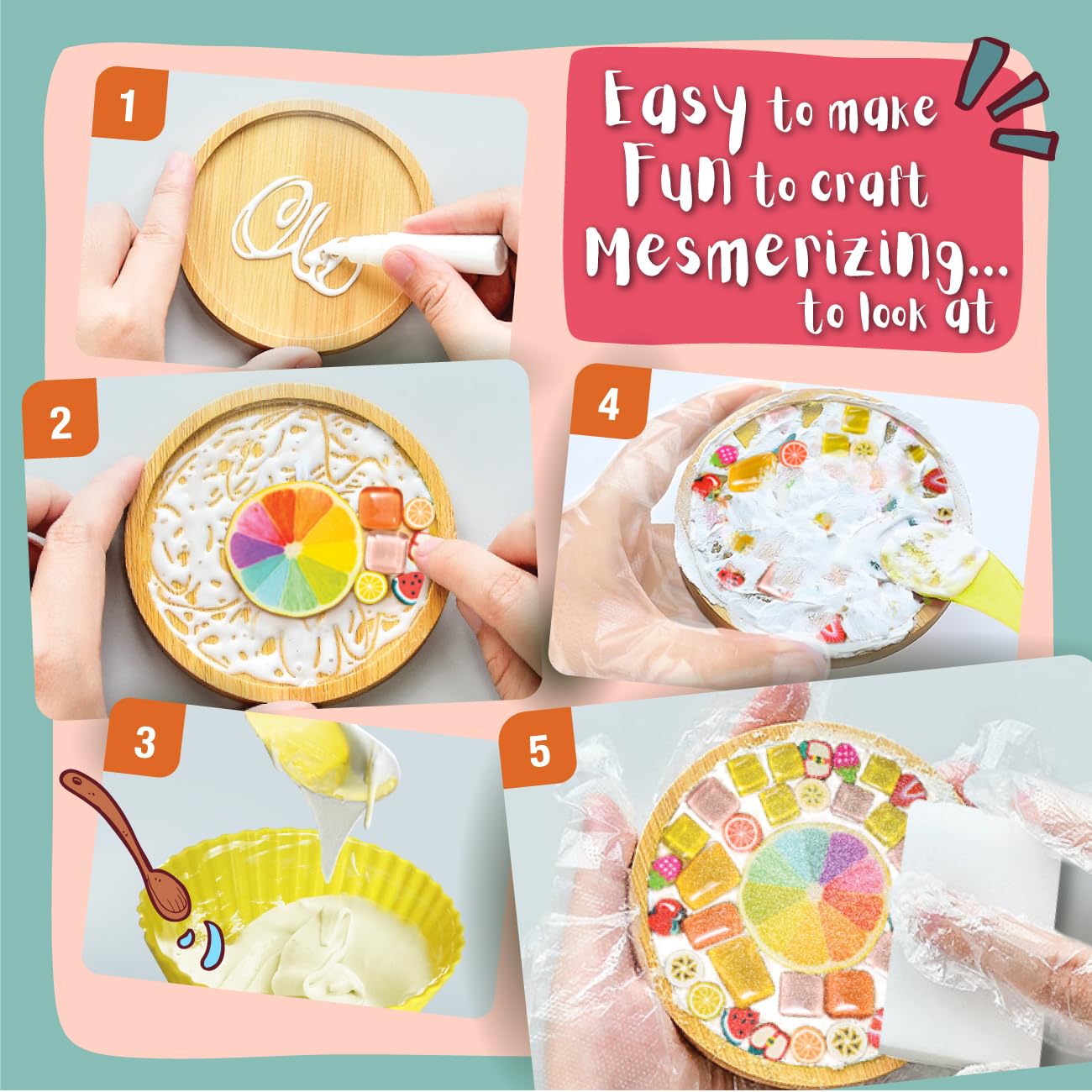 Mosaic Craft Kit - Decorate Your Own Coaster with Glass Tiles. Birthday Gift, Fun DIY Art and Craft Supplies. Girls, Kids & Teens Activity Kit
