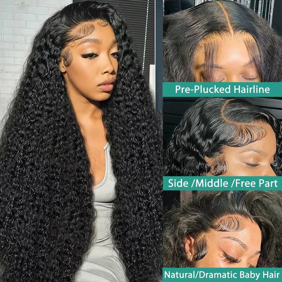 DaXunDi Deep Wave Lace Front Wigs Human Hair 13x6 Curly Wig Human Hair 200% Density Wet and Wavy HD Lace Front Wigs Human Hair Pre Plucked Deep Wave Wig for Women with Baby Hair (22 Inch)