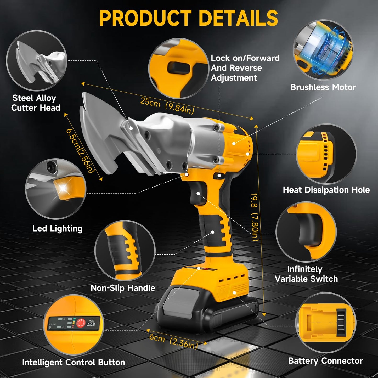 Cordless Metal Shear for DeWalt 20V Max Battery, Brushless Electric Metal Scissors for Cutting Stainless Sheet, Iron, Carpet, Leather, Cardboard (NO Battery)