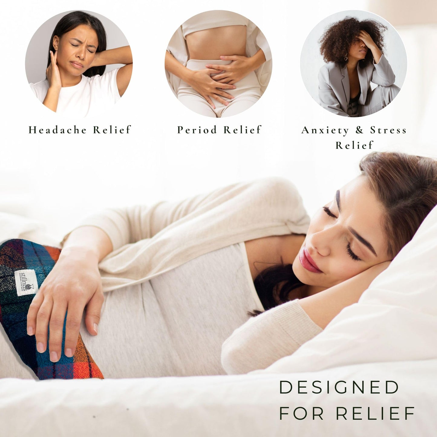 Stillnus Crescent Moon Aromatherapy Pillow - Organic Lavender & Flax Seed for Hot & Cold Therapy | Relaxation & Stress Relief | Period Pain Relief & Self-Care Gift