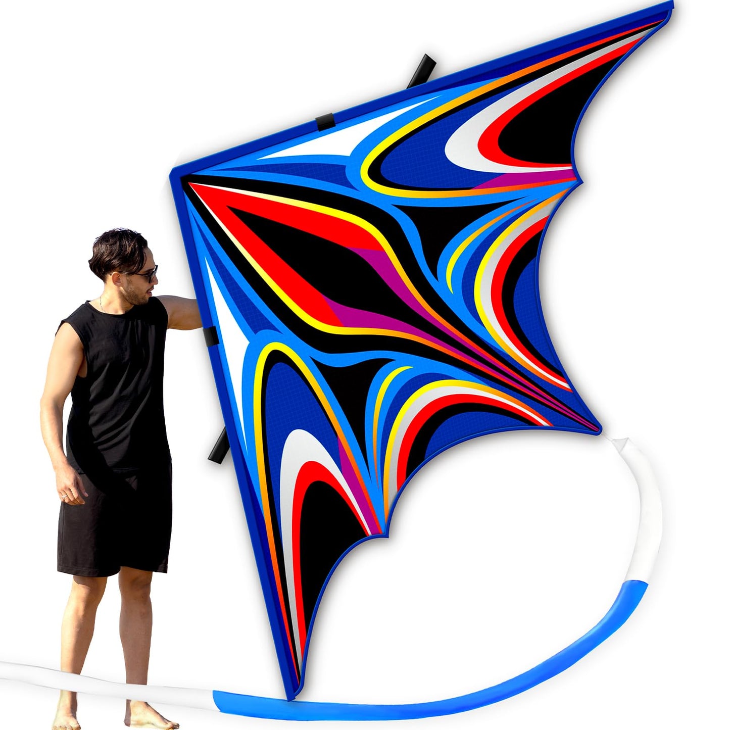 SGftre Blue Large Delta Kite for Adults，Extremely Easy to Fly for Beginners，Kites for Beach Trip Park Family Outdoor Activities (2.8m Large Power Triancle-Blue)