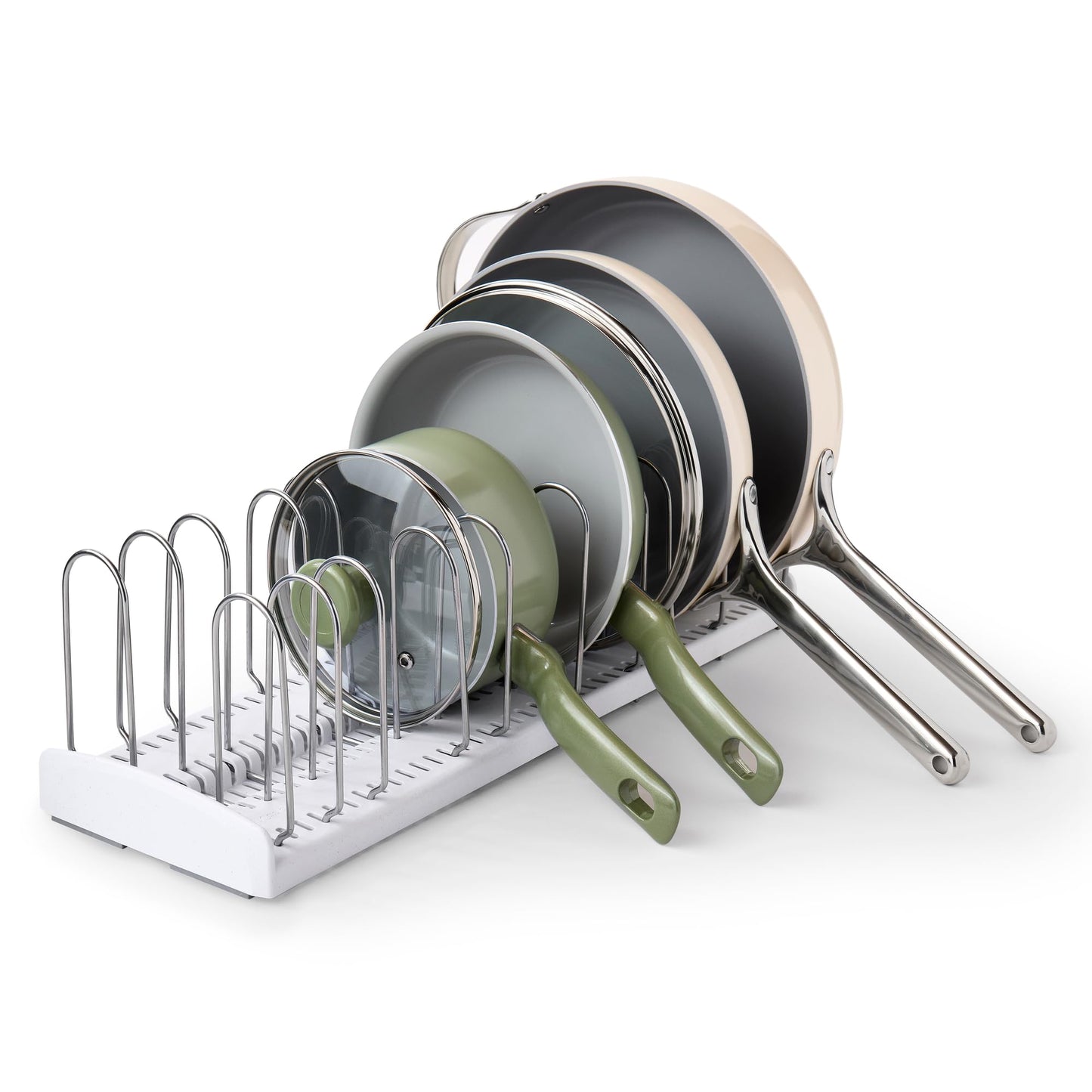 YouCopia StoreMore Expandable Pan and Lid Rack with Steel Wires, 12.5"-22" Wide Adjustable Pan Organizer for Kitchen Cabinet Storage, Premium Edition