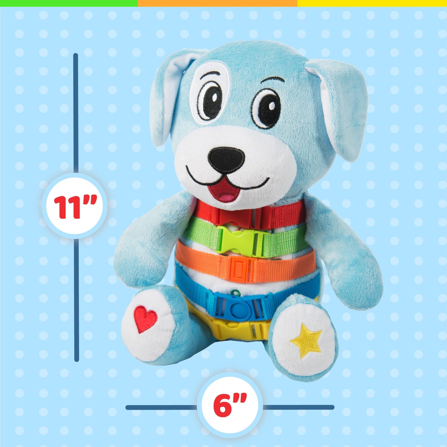 Buckle Toy - Barkley Dog - Plush Animal Learning Toy - Develop Fine Motor Skills - Counting and Color Recognition - Perfect Travel Toddlers Essentials