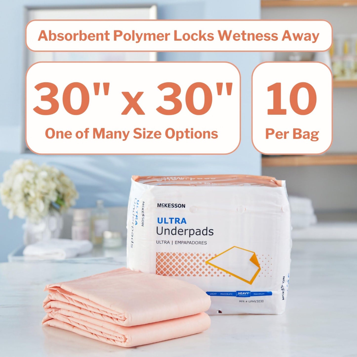 McKesson Ultra Underpads, Incontinence Bed Pads 30" x 30" [100 Count], Heavy Absorbency, Disposable Chux Pads for Adults, Elderly, and Baby, Pee Pads