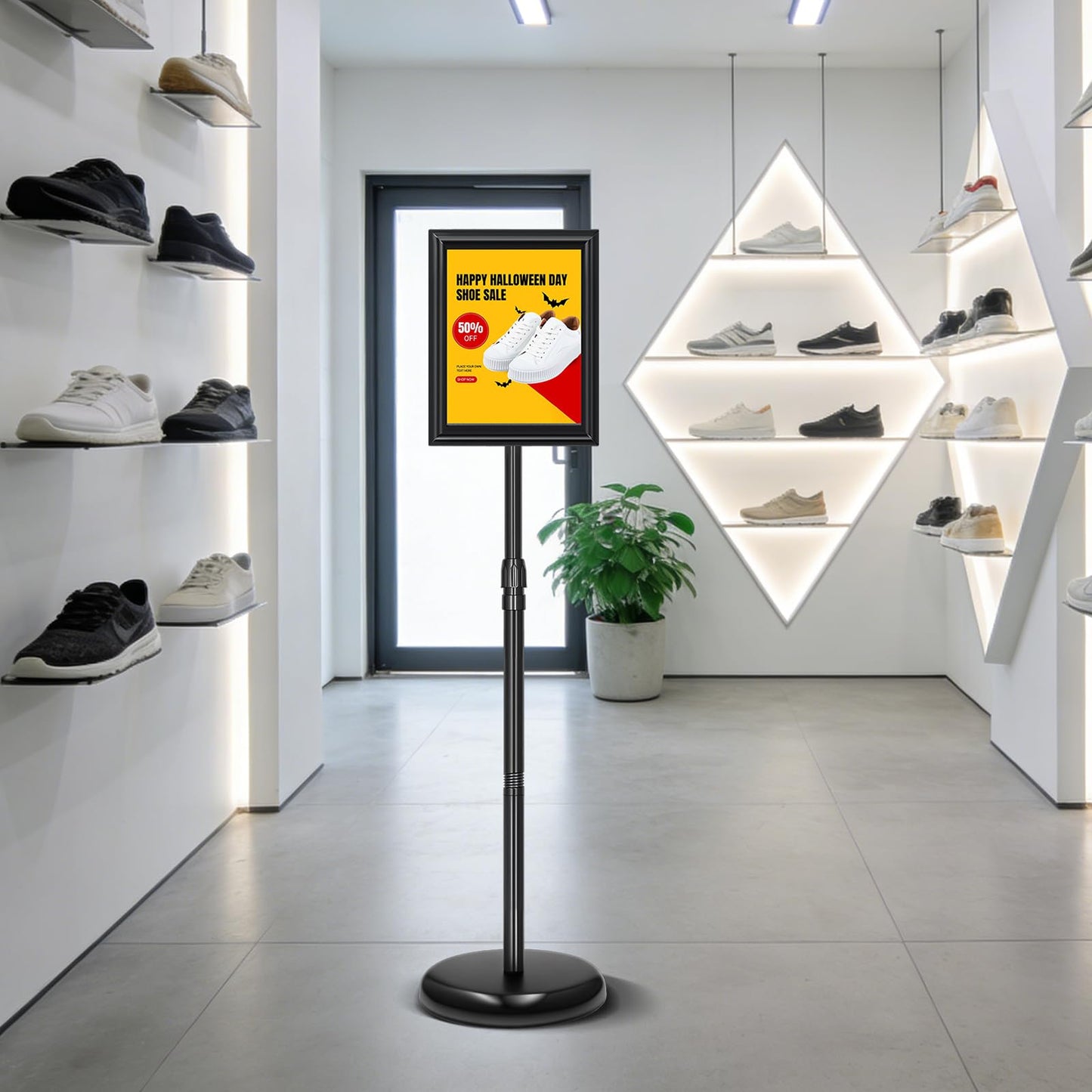 EthPul 2 Pack Sign Holder Stand 8.5x11 inch, Height Adjustable Floor Standing Signage Stand with 360° Rotated Frame, Outdoor Indoor Poster Stand with Base for Business, advertising, Malls