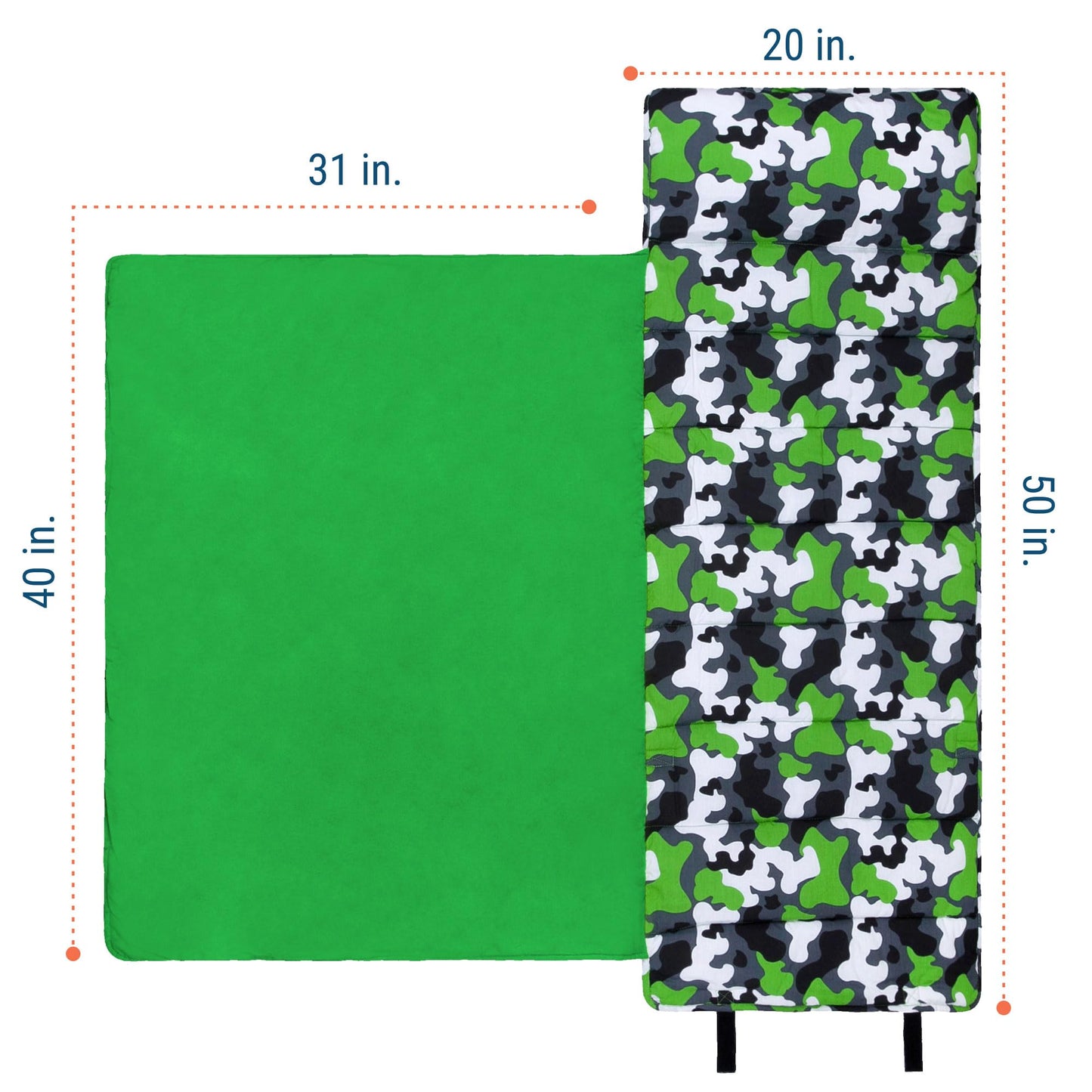 Wildkin Original Nap Mat for Kids – Soft, Cozy & Roll-Up Ready Sleep Mat, Ideal for School & Travel - Camo Green