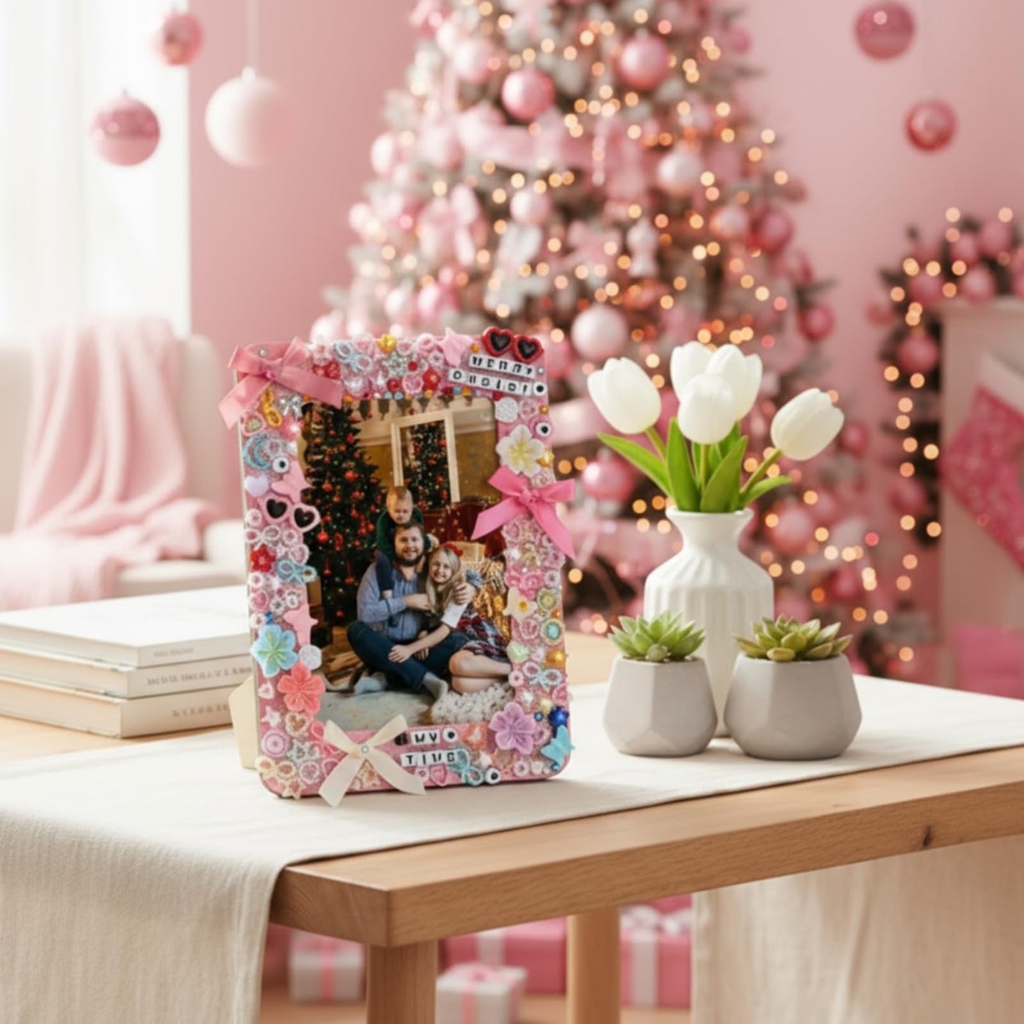 Suncalla DIY Wooden Picture Frames Craft Kit 4 x 6 Inch Wooden Picture Frames with Acrylic Pens Beads Mini Charms Gem Stickers Glitter for Christmas Crafts DIY Birthday Wedding(10 Pcs,Classic)