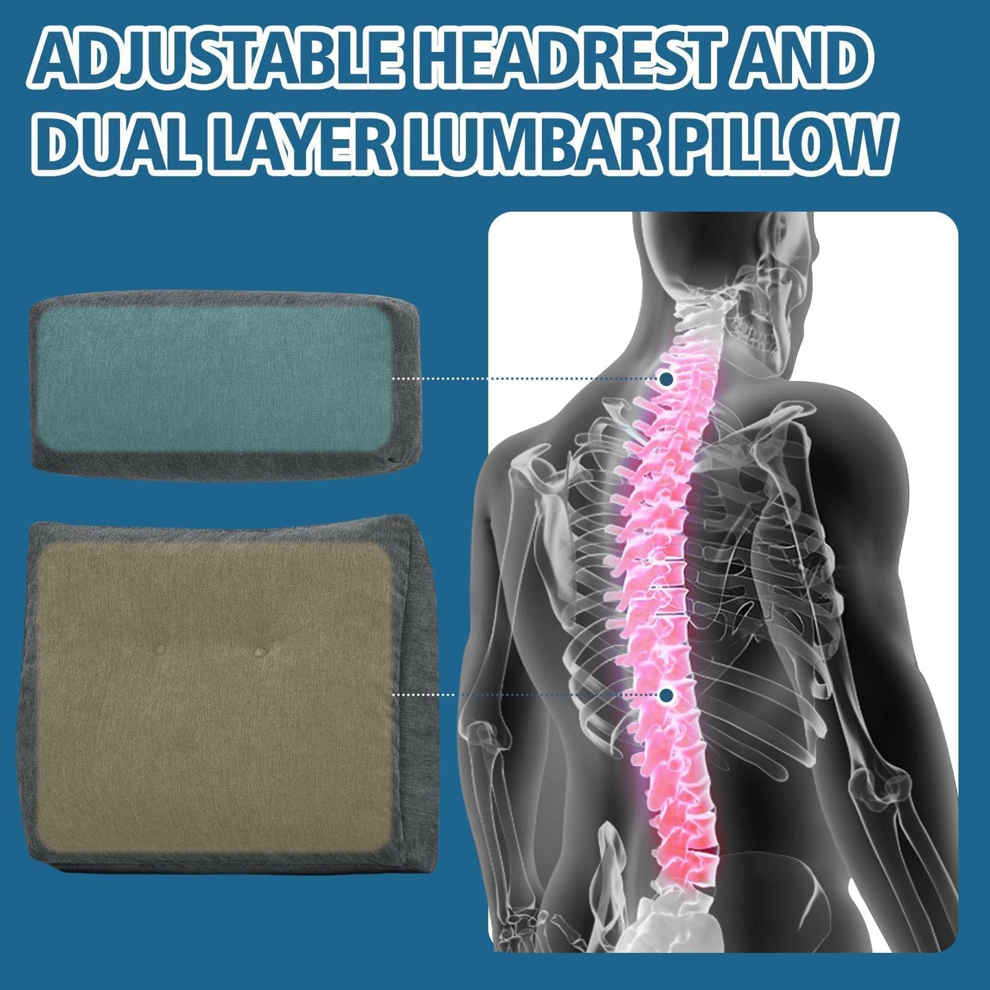 TANYOO Lumbar Support Pillow for Recliner Chair with Headrest, Dual-Layer Large Back Pillow for Deep Couch & Sofa, Memory Foam Lower Back Support Cushion Set for Sciatica Relief Dark Grey