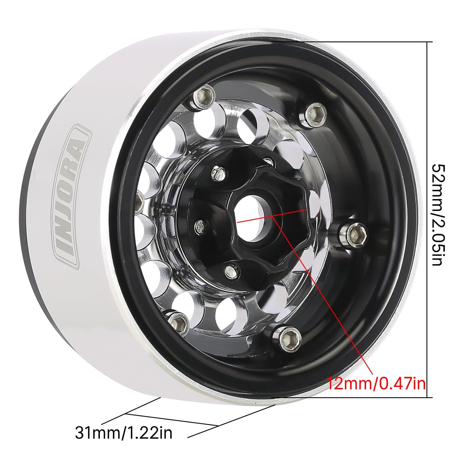 INJORA 1.9" Beadlock Wheel Rim - 153g Super Heavy Brass & Aluminum Deep Dish Wheel for 1/10 RC Crawler SCX10 TRX4 VS4-10 Gen8 (Silver)