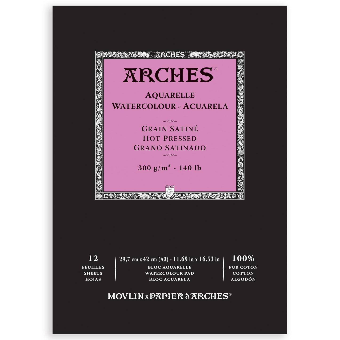 Arches Watercolor Pad, Hot Press, 11.69x16.53 inches, 12 Sheets - Professional Art Paper for Watercolor Gouache Ink Acrylic