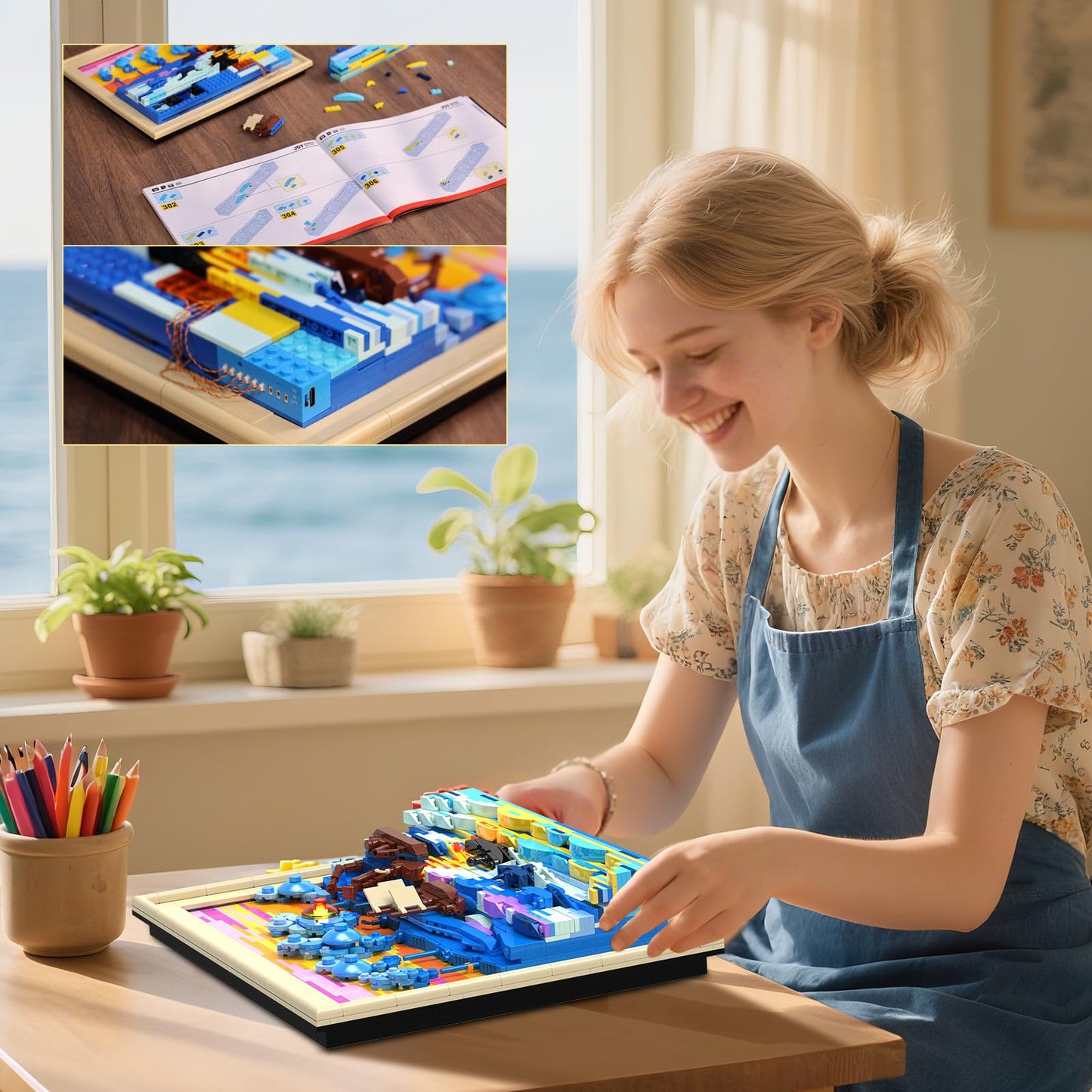 Brihappen Impression Sunrise Painting Frame Building Set for Adults Boys Girls, 3D Wall Monet Art Craft with Light for Home Office Decor, Ideas Toy Building Kit, Creative Birthday Gifts（1514 Pieces）