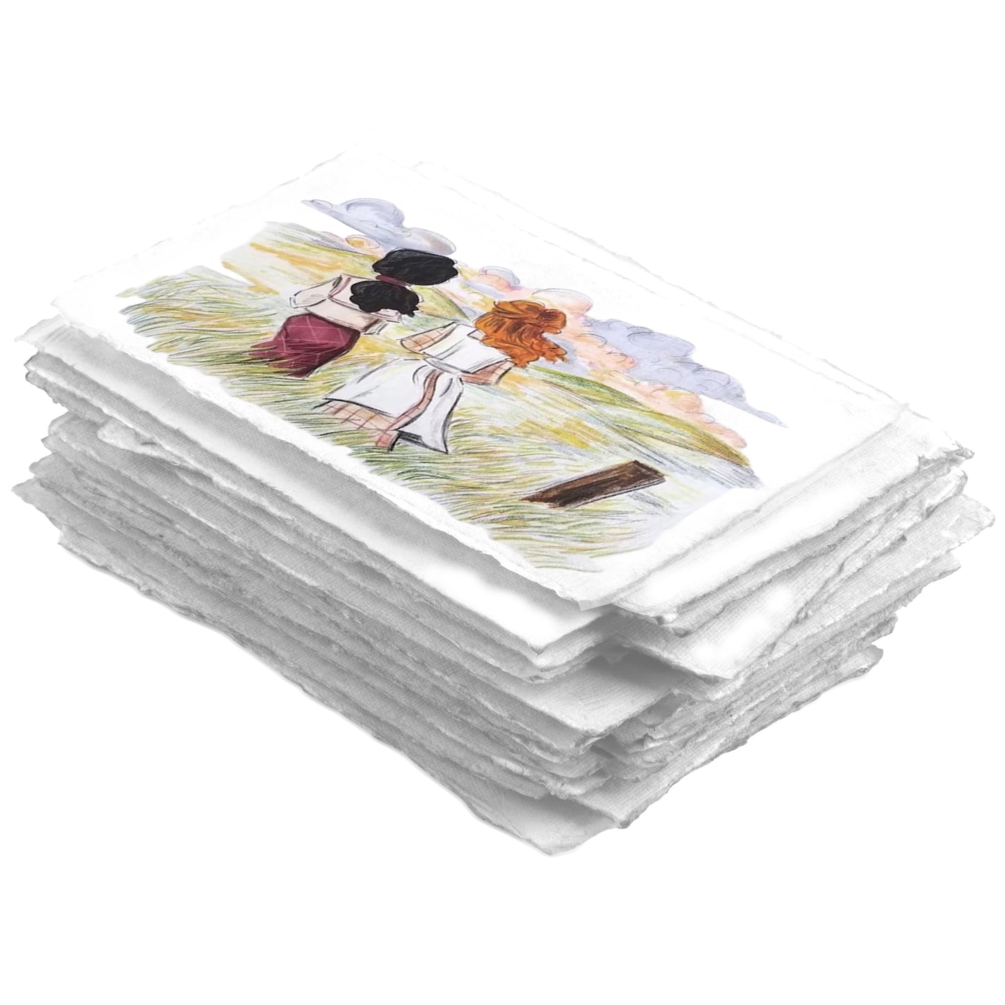 Wanderings Thick Handmade A5 Size Watercolour Paper with Deckle Edge - 5.8" x 8.3" - 300 GSM - Premium White Hot Press Textured Mixed Media Paper Made with Recycled Cotton - 25 Loose Leaf Sheets
