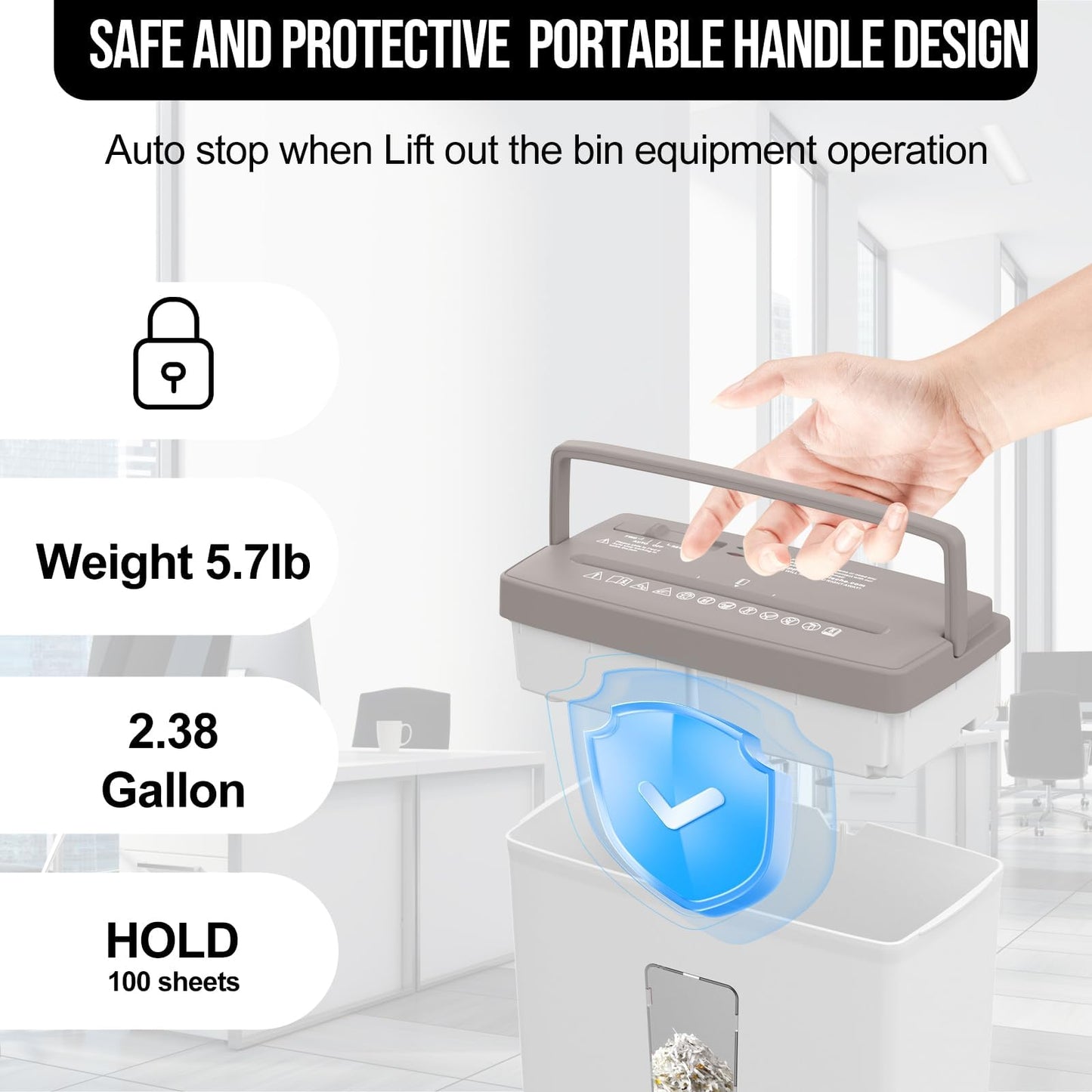 Suntiko 5-Sheet Cross Cut Paper Shredder for Home Office, P-4 High Security Level Document Shredder with 2.38 Gallon Bin, Jam Proof Design & Thermal Protection for Professional Use, Brown + White