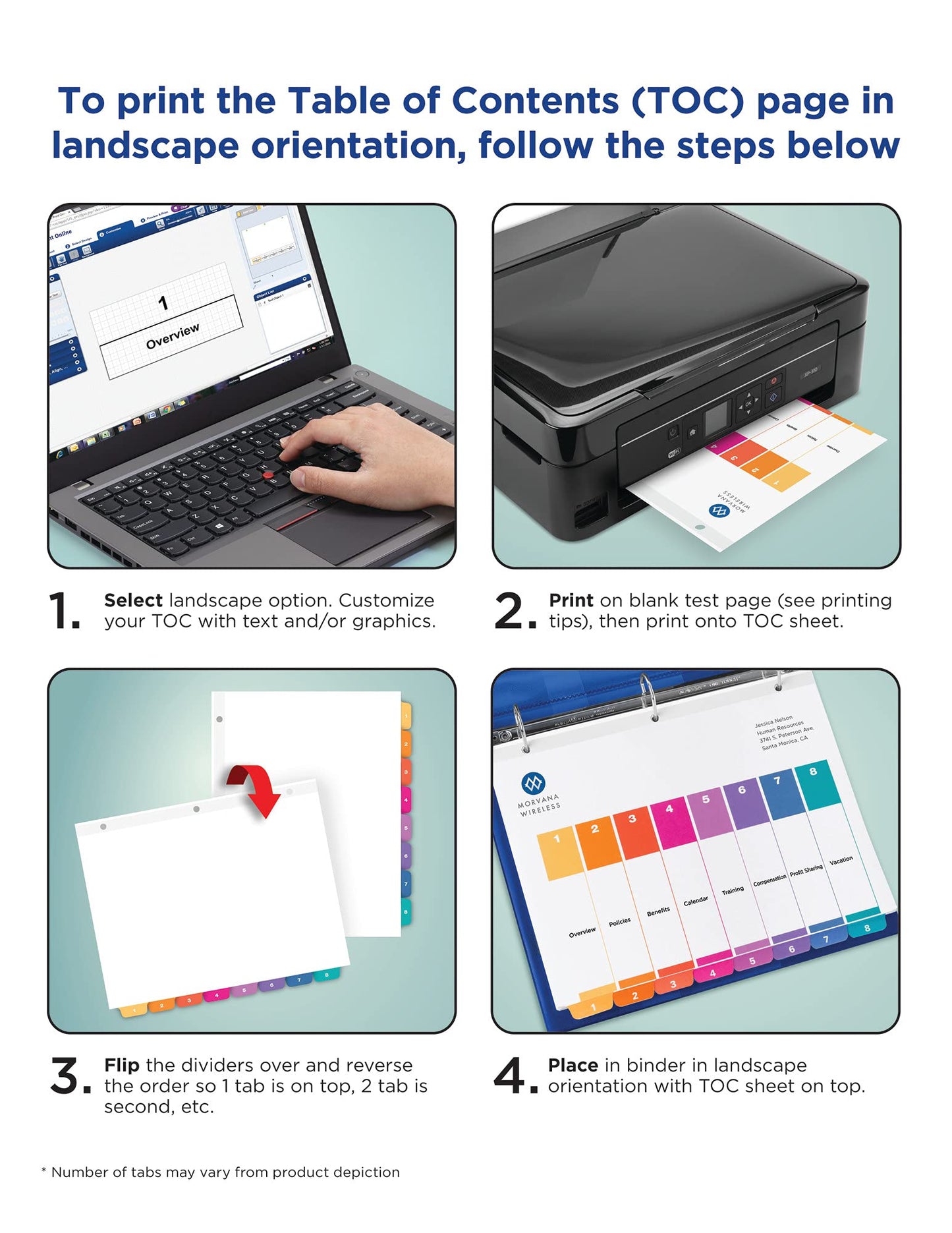 Avery 8 Tab Dividers for 3 Ring Binders, Customizable Table of Contents, Multicolor Tabs, 24 Sets (11168)