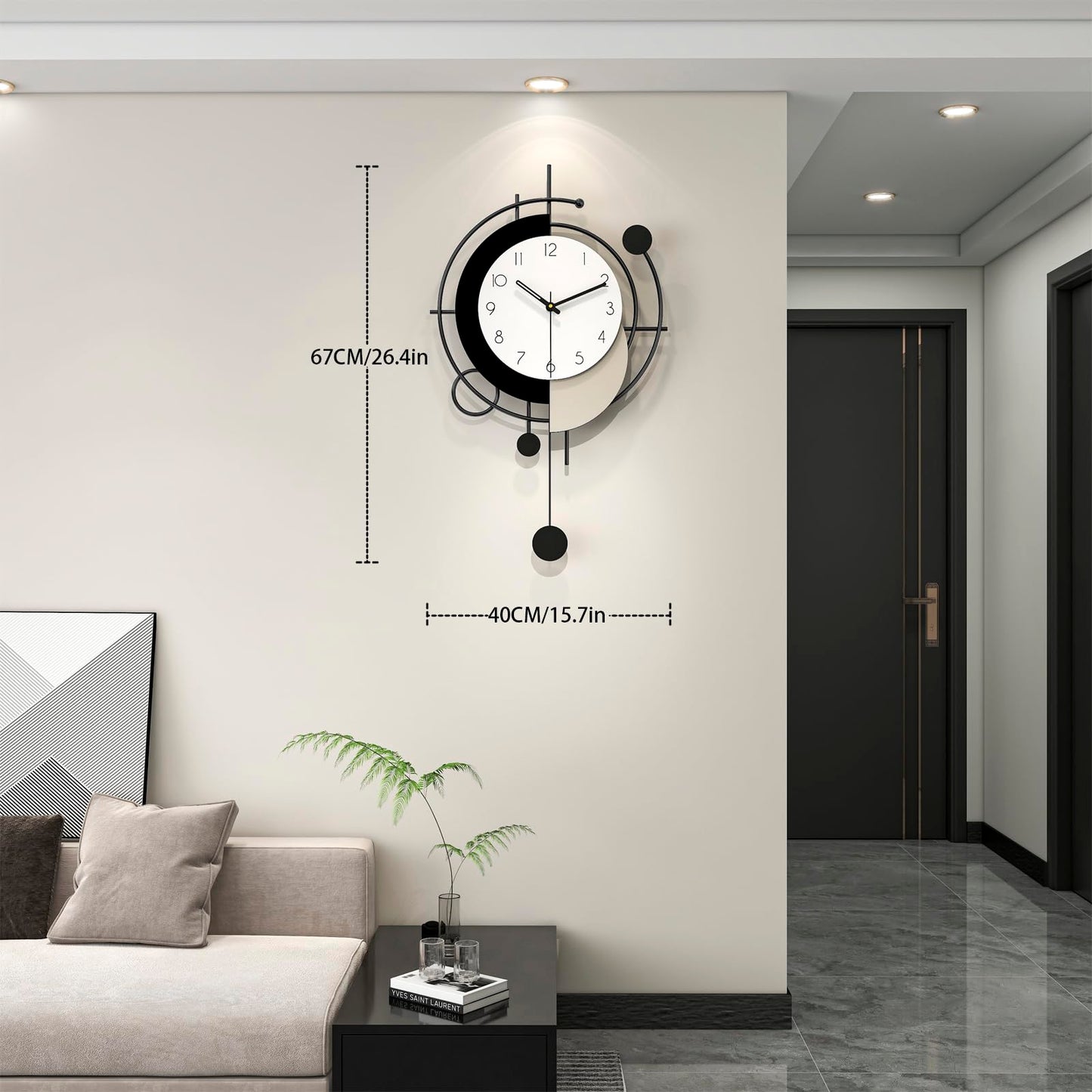 JTWALCLOCK Large Wall Clock for Living Room Decor 26 Inch Modern Decorative Black Wood Wall Clock Battery Operated Non Ticking for Bedroom Office Kitchen Big Pendulum Silent Clock Wall Decor for Home
