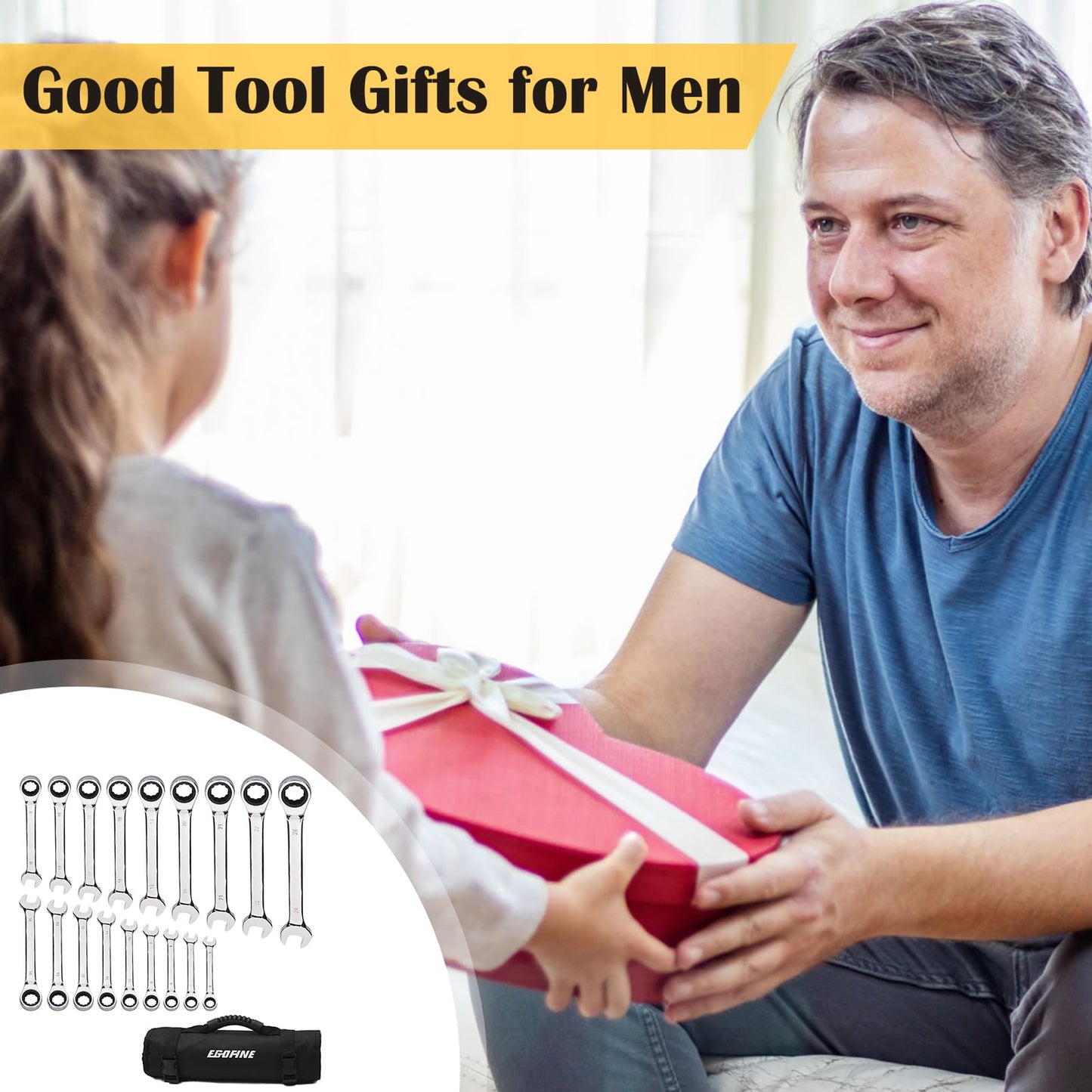 Egofine 18pc Metric Wrench Set, 6 mm - 24 mm Chrome Vanadium Steel Ratcheting Wrench Set with a Roll Up Storage Bag
