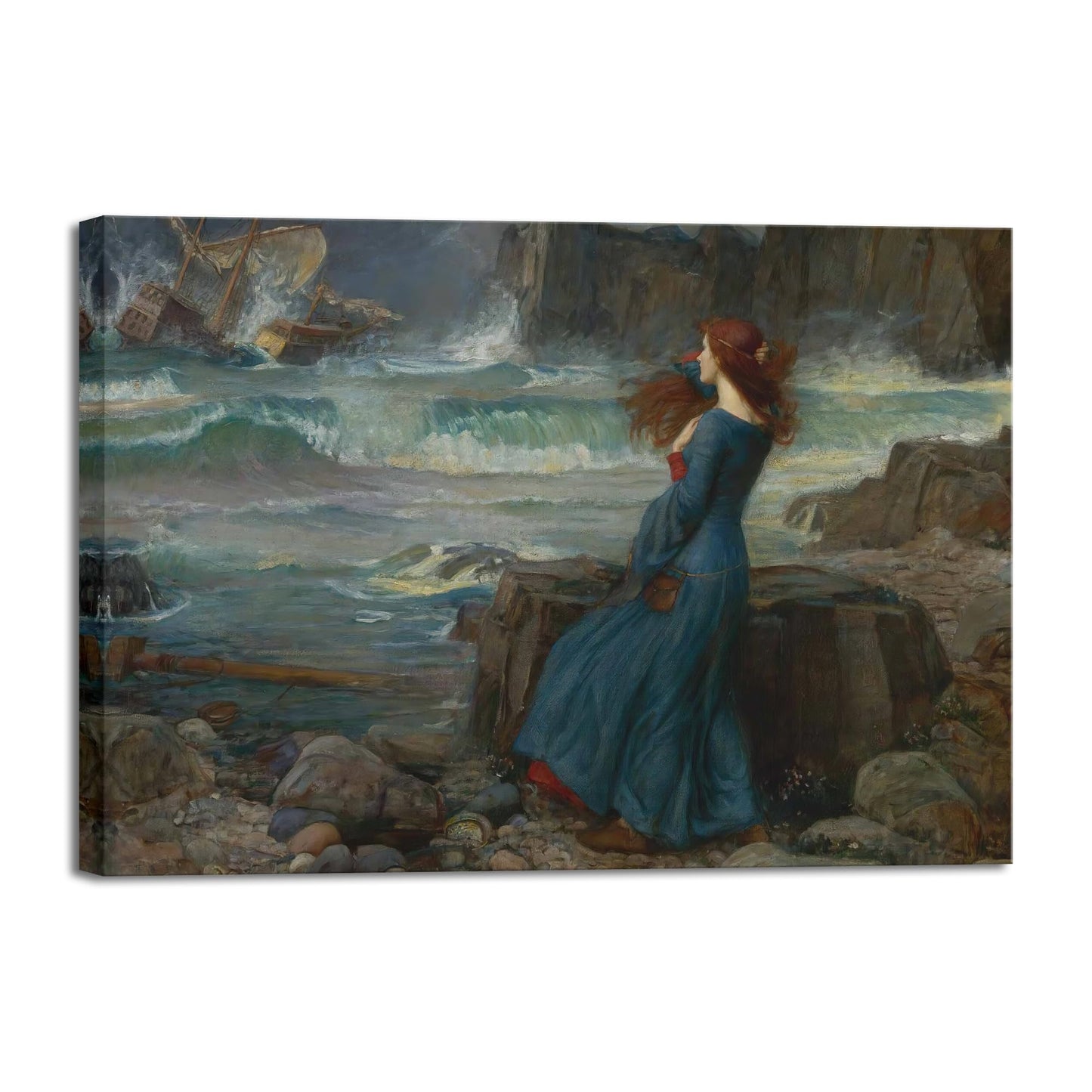 Wieco Art Canvas Print Wall Art Miranda The Tempest 1916 by John William Waterhouse Classic Art Print Pre Raphaelites Wall Art Woman Portrait Artwork for Living Room Home Decorations