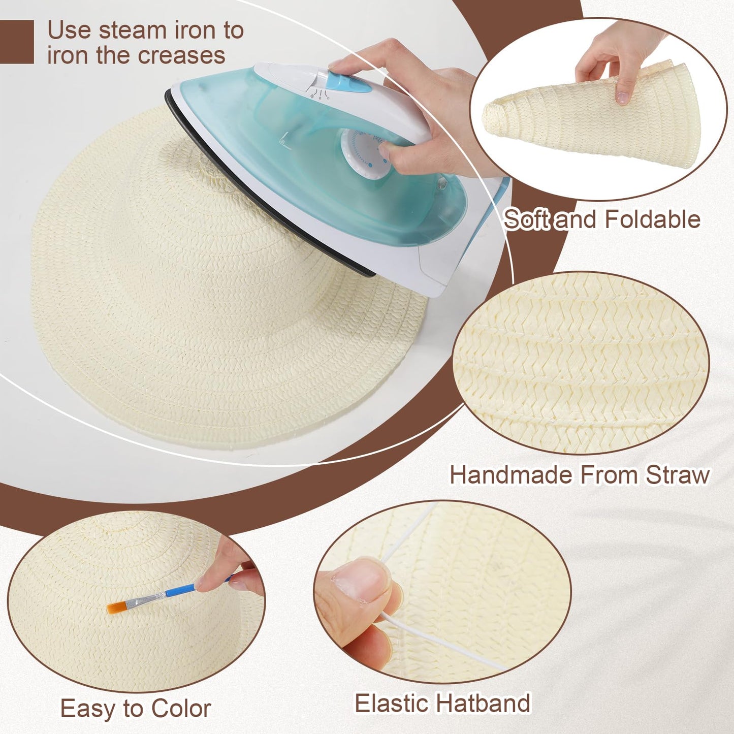 Chicingyou 12 Set DIY Straw Hat Set DIY Tea Party Hats Handmade Cap with Paints Brushes Craft Art Painting Cap Tea Party Supplies Mexican Arts Crafts Gifts for Adults Women Men